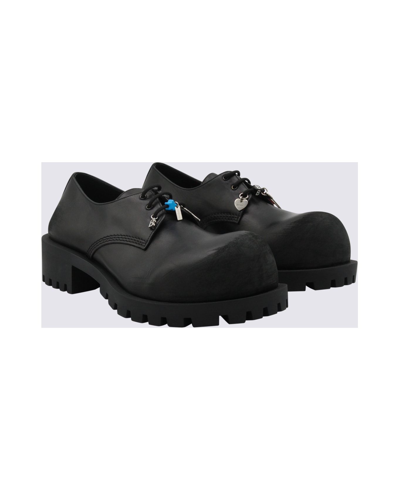 Balenciaga Black Leather Lace Up Shoes - Black