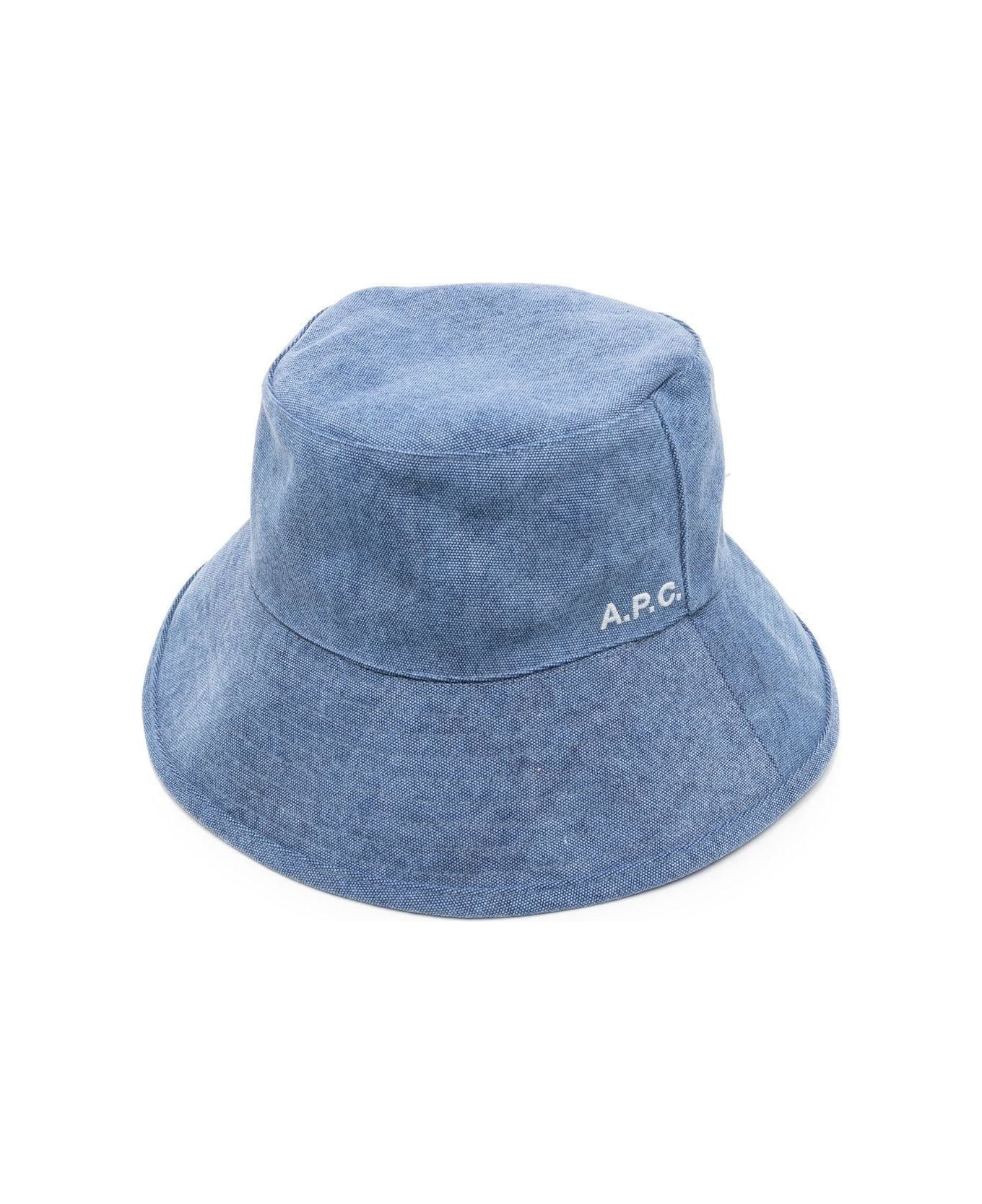 A.P.C. Logo Printed Bucket Hat - Blu