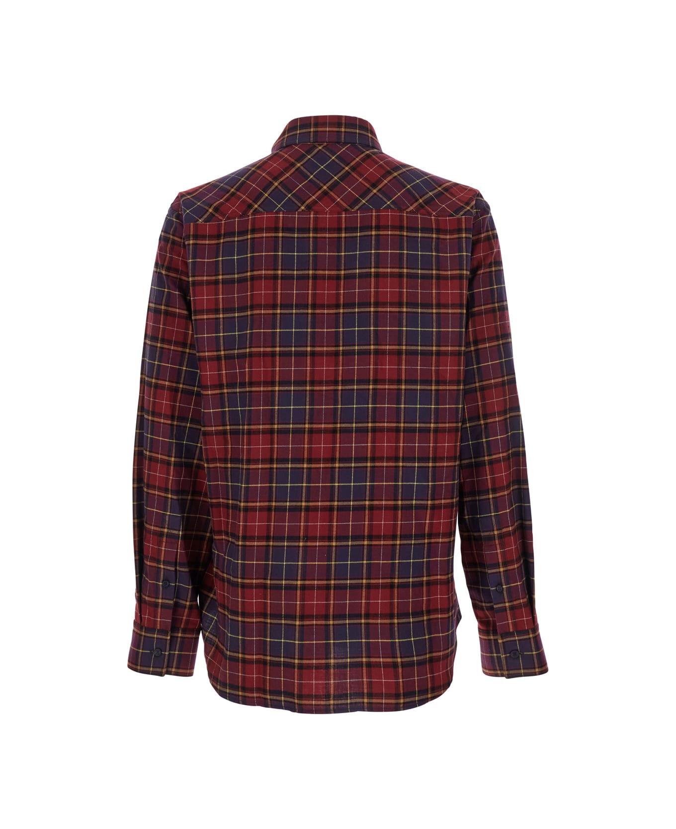 Off-White Bordeaux Shirt With Maxi Logo Lettering On The Front And All-over Check Motif In Wool Man - Bordeaux