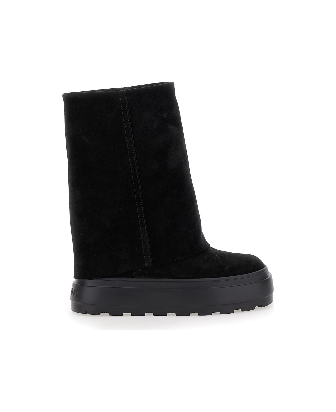 Casadei Black Boots With Turn-up With Platform In Suede Woman - Black