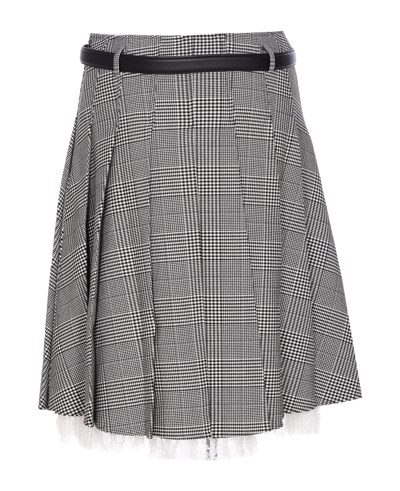 self-portrait Prince Of Wales Check Pleated Midi Skirt - Grey