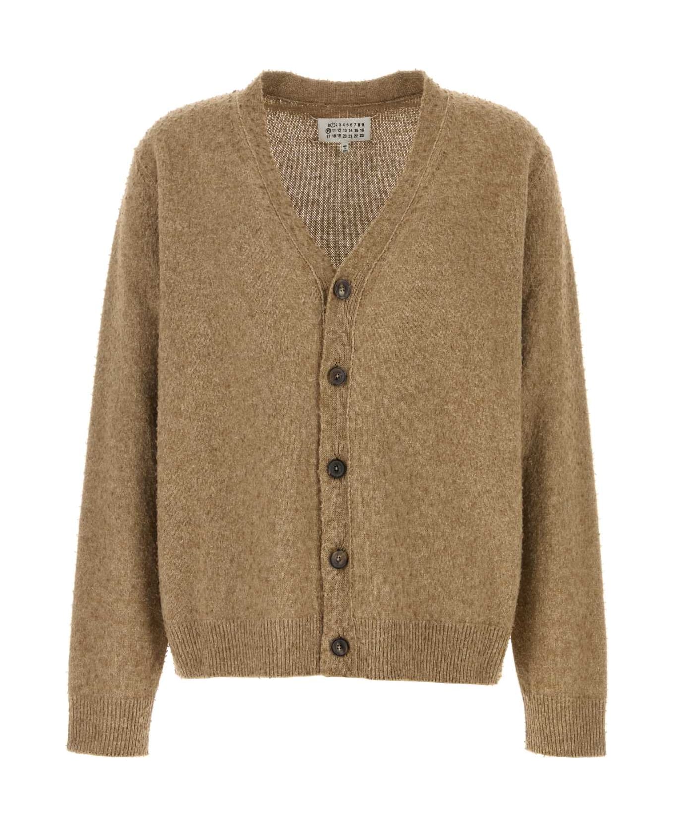 Maison Margiela Melange Cappuccino Wool Blend Cardigan - WALNUT