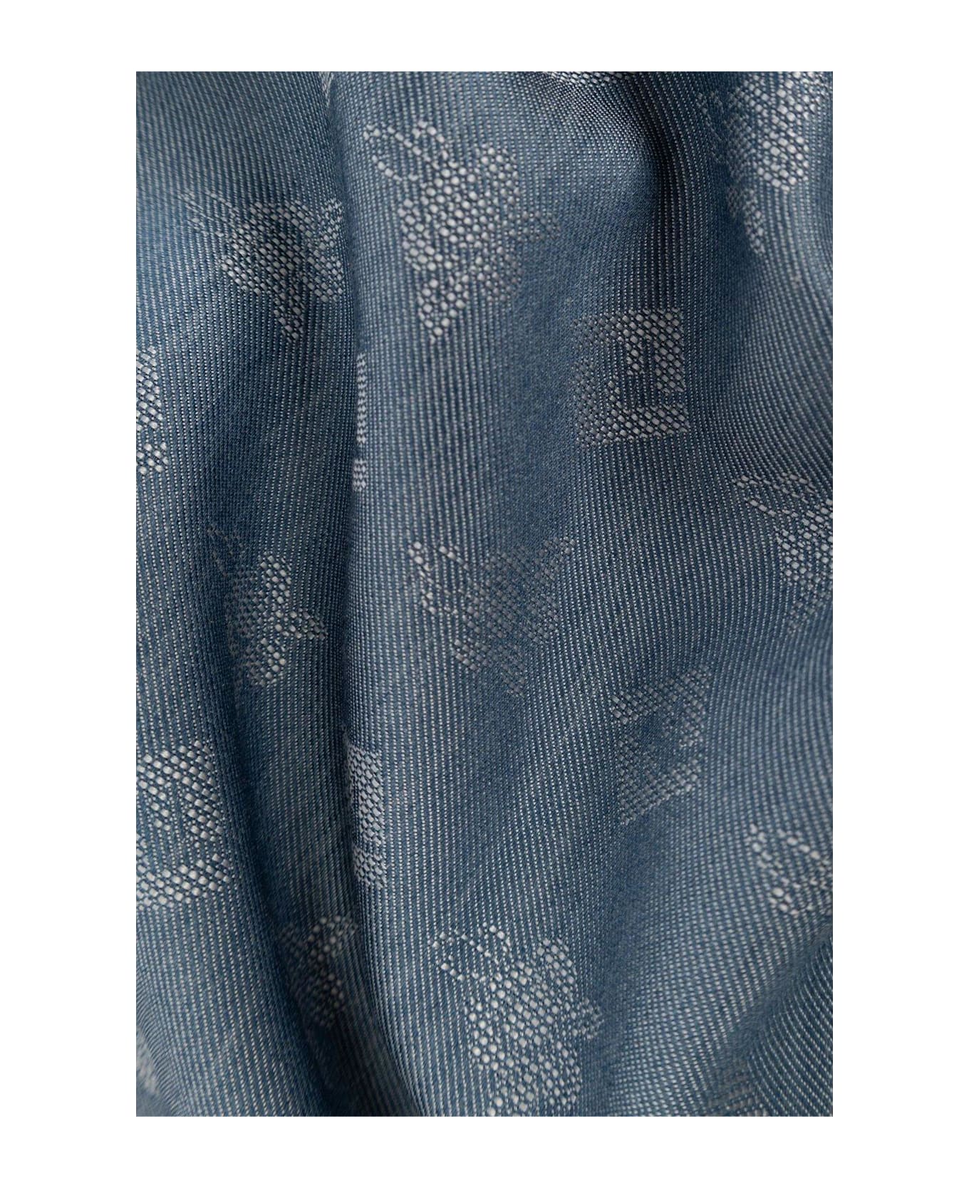 Fendi Ff Jacquard Frayed-edge Scarf - Blue