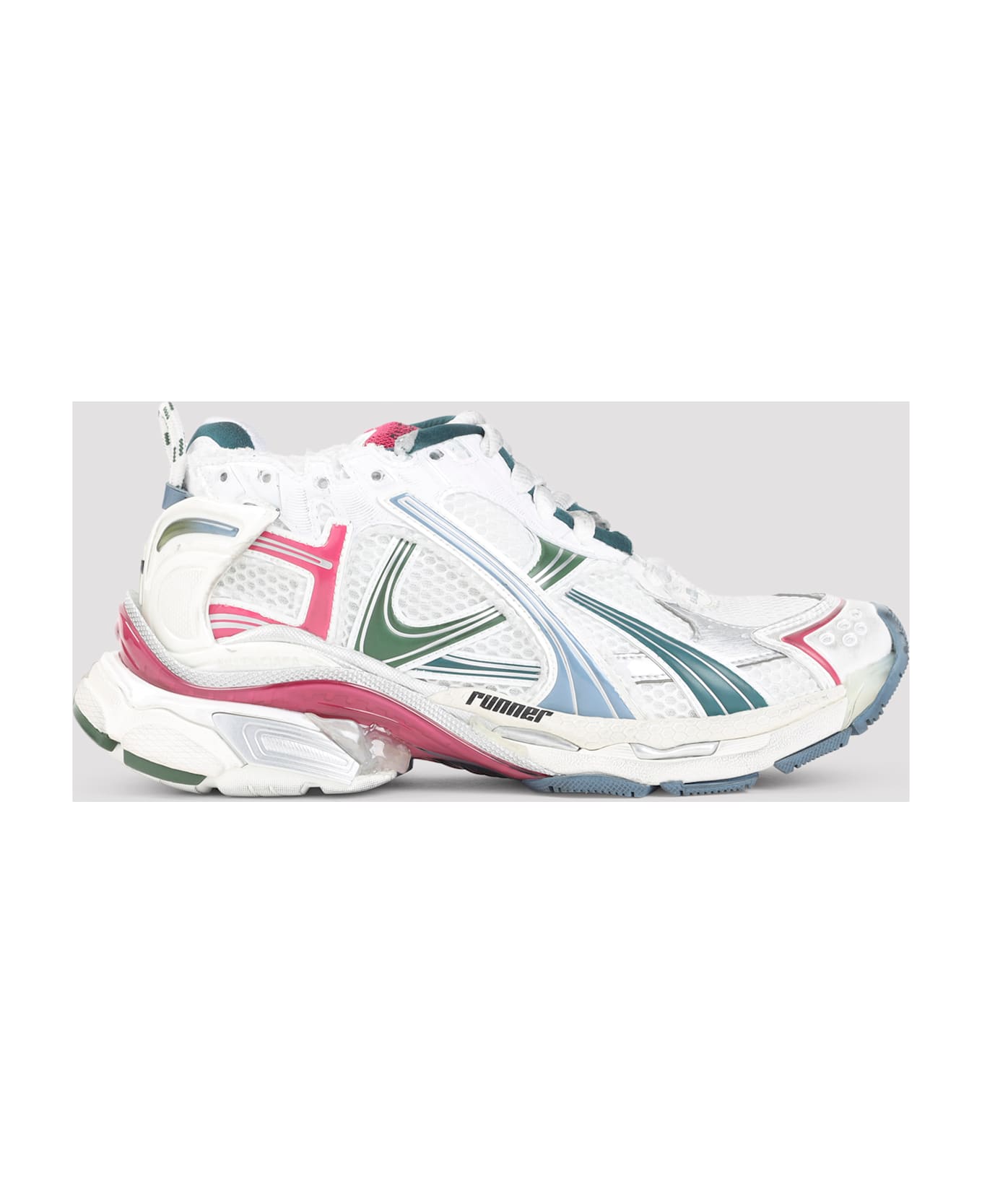 Balenciaga Runner Sneakers - Wht Dk Green Blu Pnk