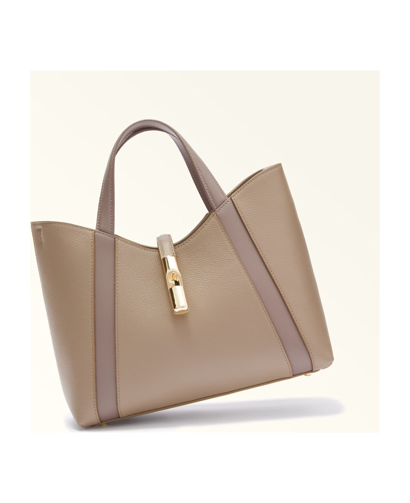 Furla Goccia S Tote Bag In Stucco Color Leather - grey