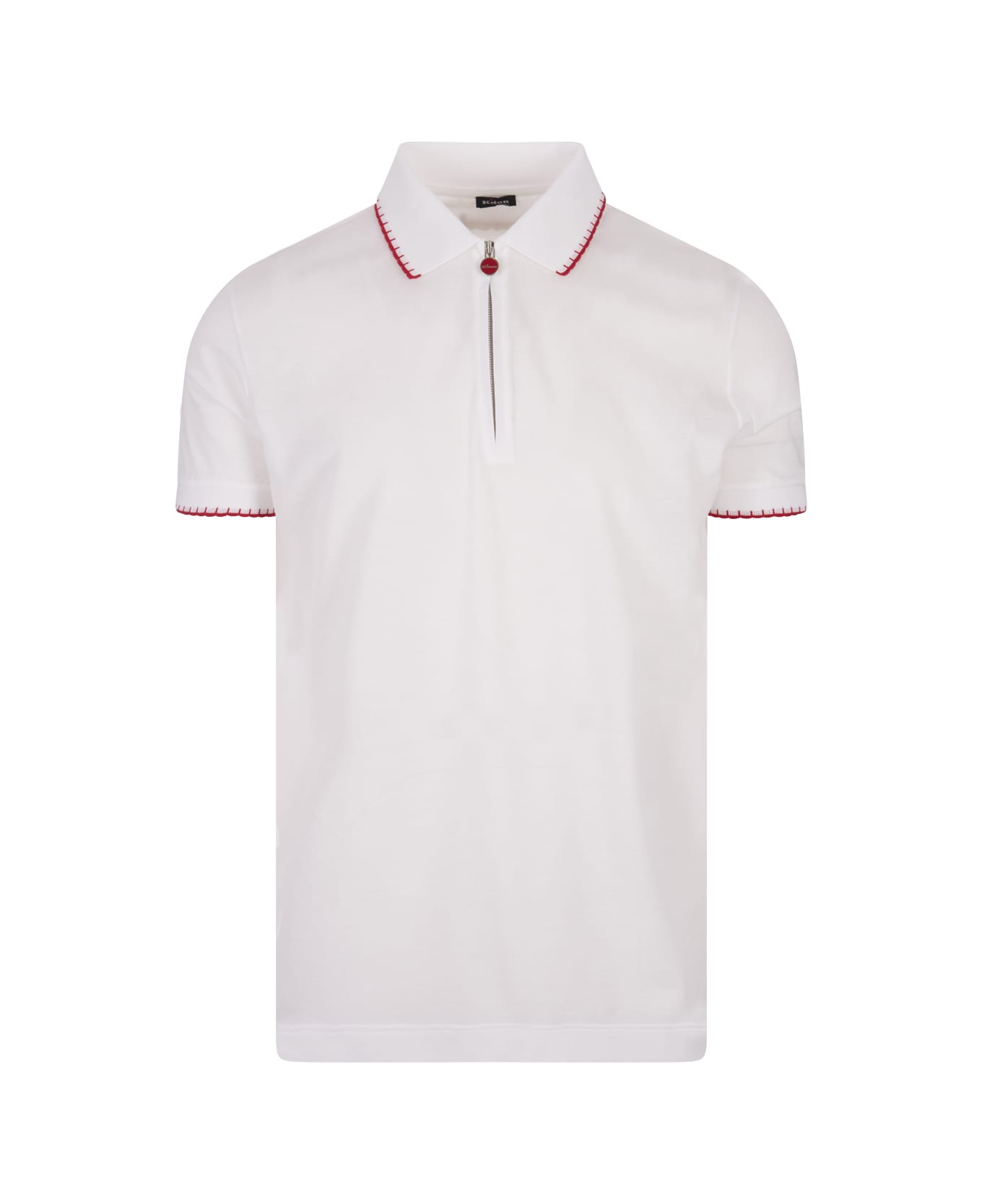 Kiton White Piqué Polo Shirt With Zip - White