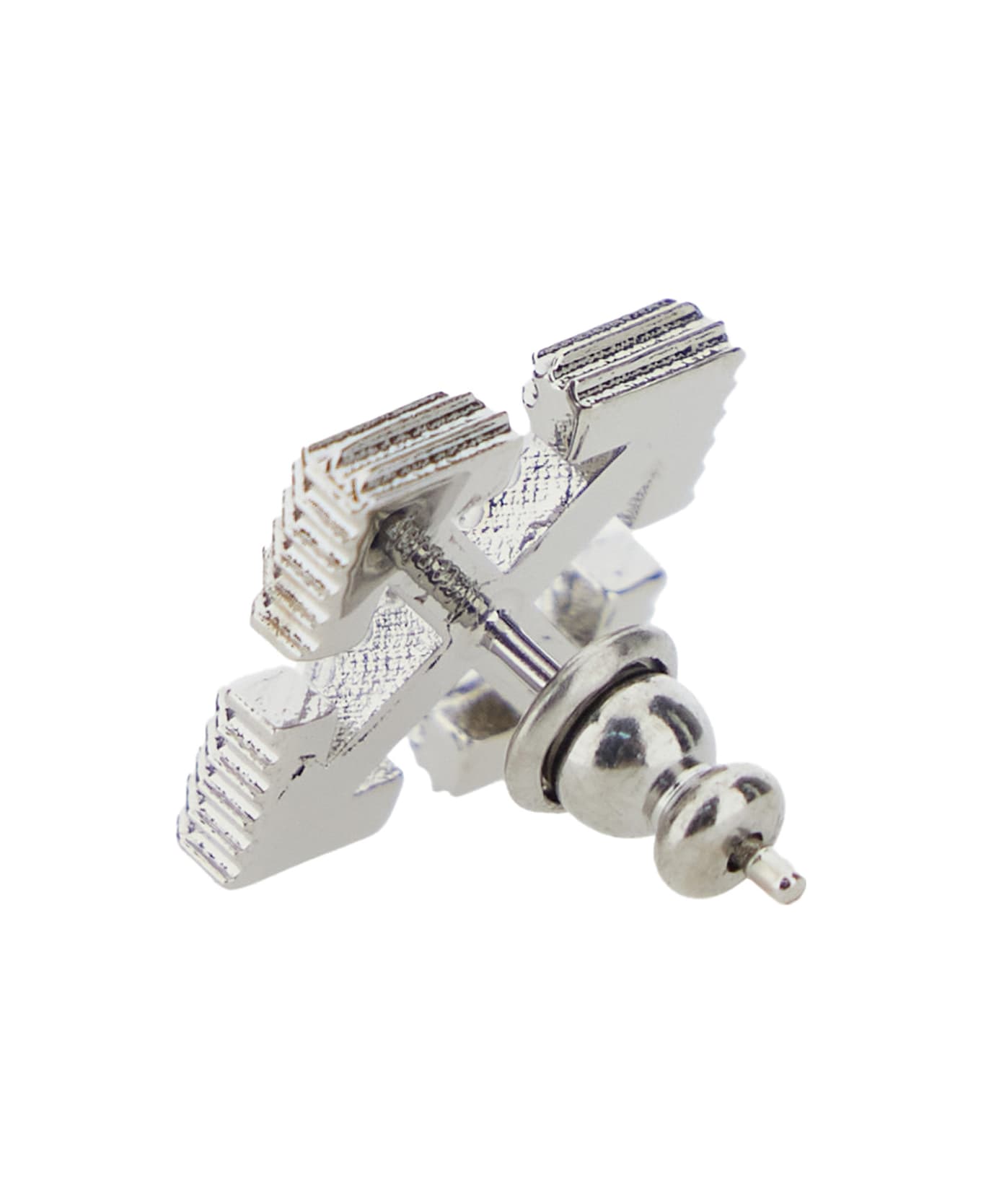 Off-White Silver-tone Earrings With Arrow Design And Embossed Finish In Metal Man - Metallic