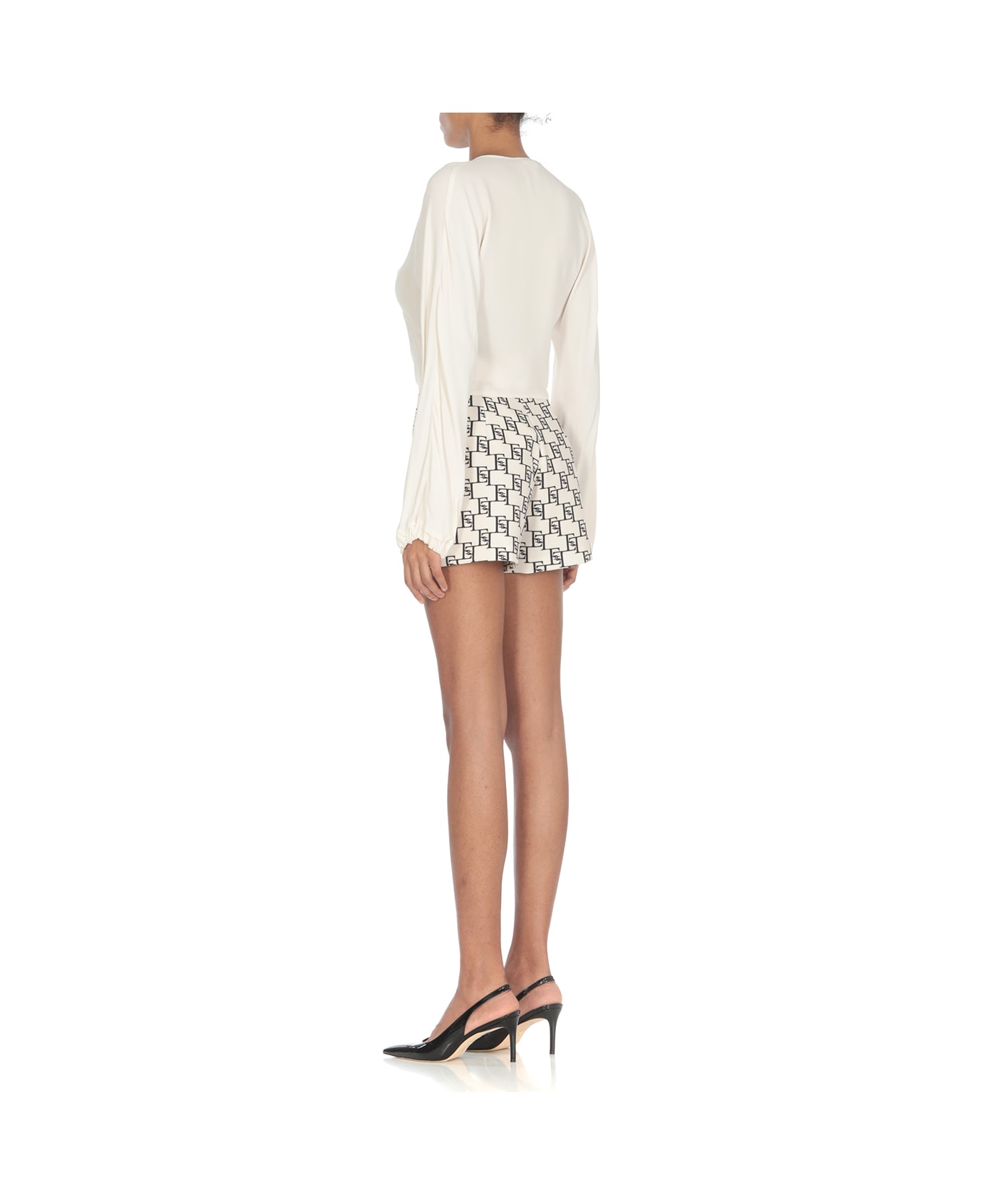 Elisabetta Franchi Viscose Georgette Blouse With Knot - Ivory