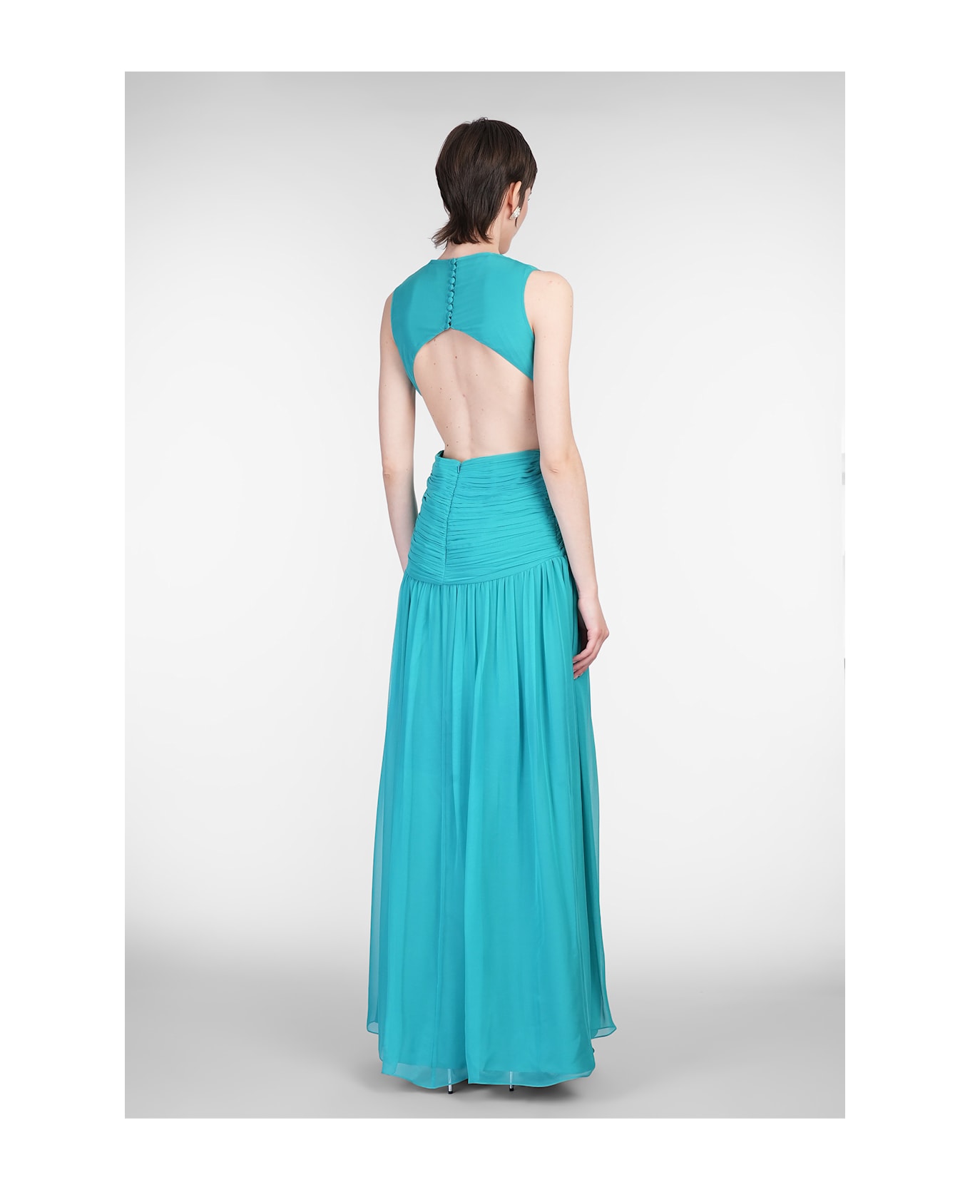 Costarellos Luccia Long Dress In Blue Silk - blue