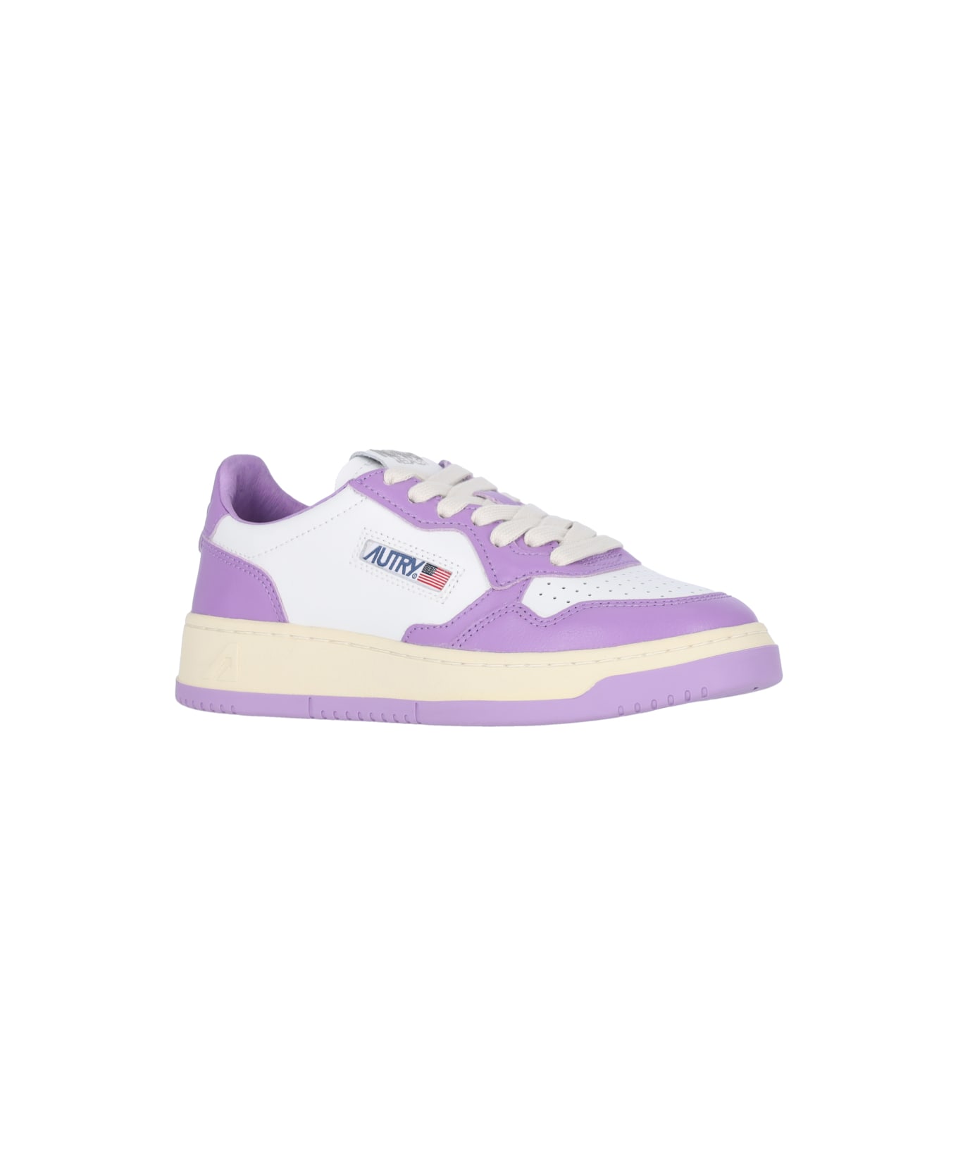 Autry Medialist Low Sneakers In White/purple Two-tone Leather - Violet