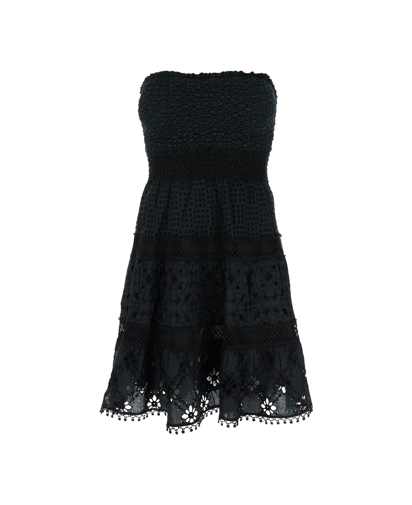 Temptation Positano Black Short Embroidered Dress In Cotton Woman - Black ワンピース＆ドレス