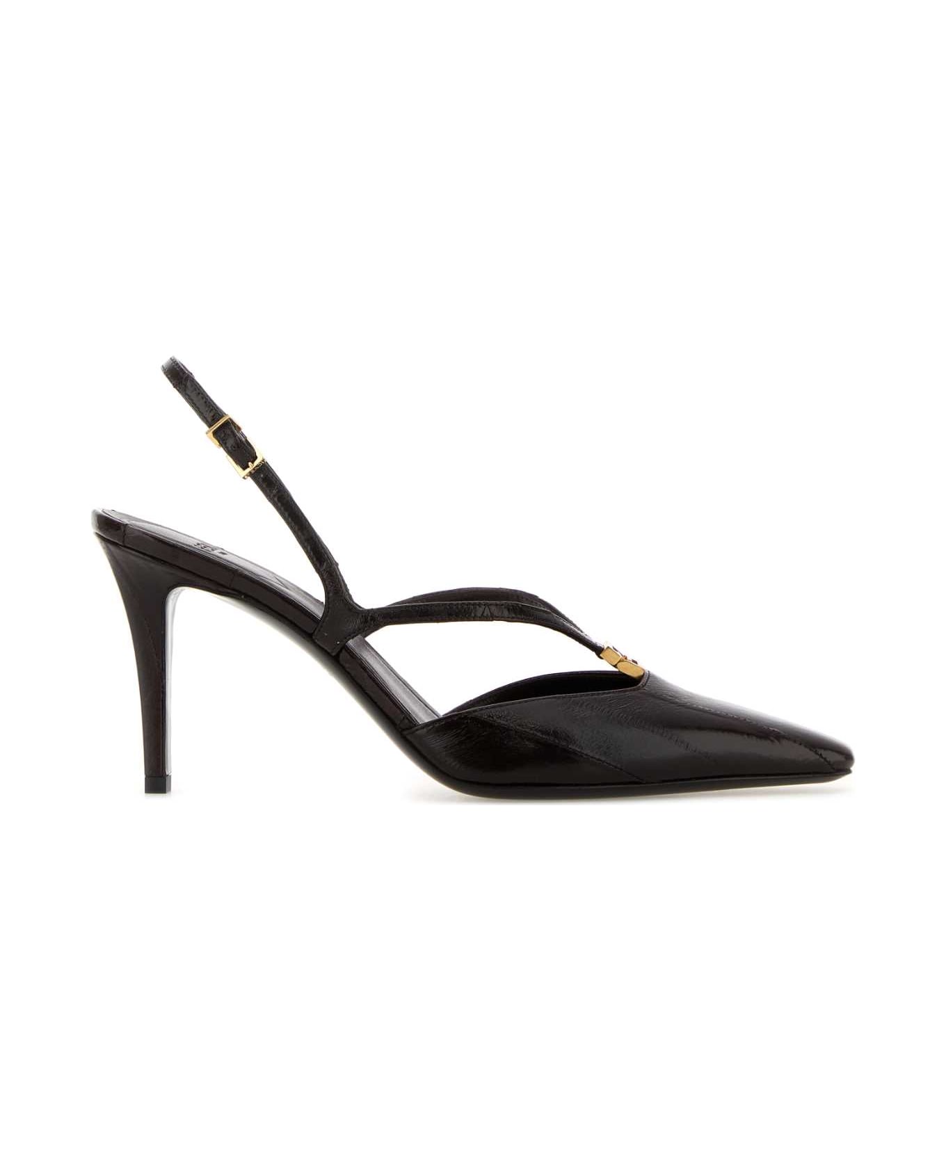 Fendi Dark Brown Leather Fendi Ffold Pumps - BROWN