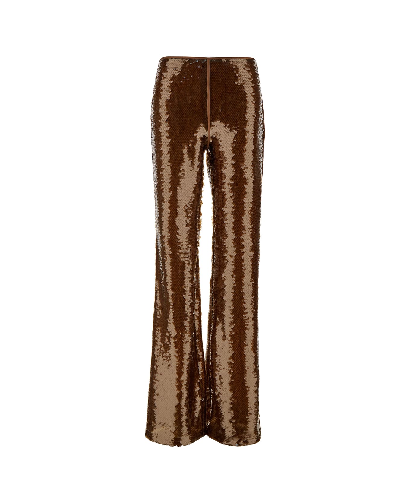 Alberta Ferretti Brown Pants With All-over Sequins In Tech Fabric Woman - Brown ボトムス