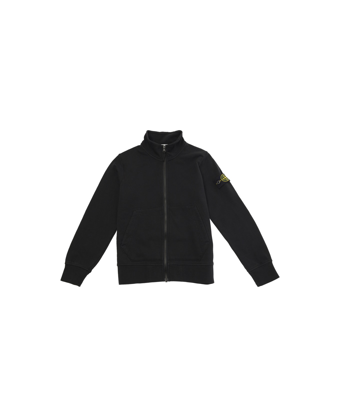Stone Island Junior Black Sweatshirt With Logo Patch In Cotton Boy - Black