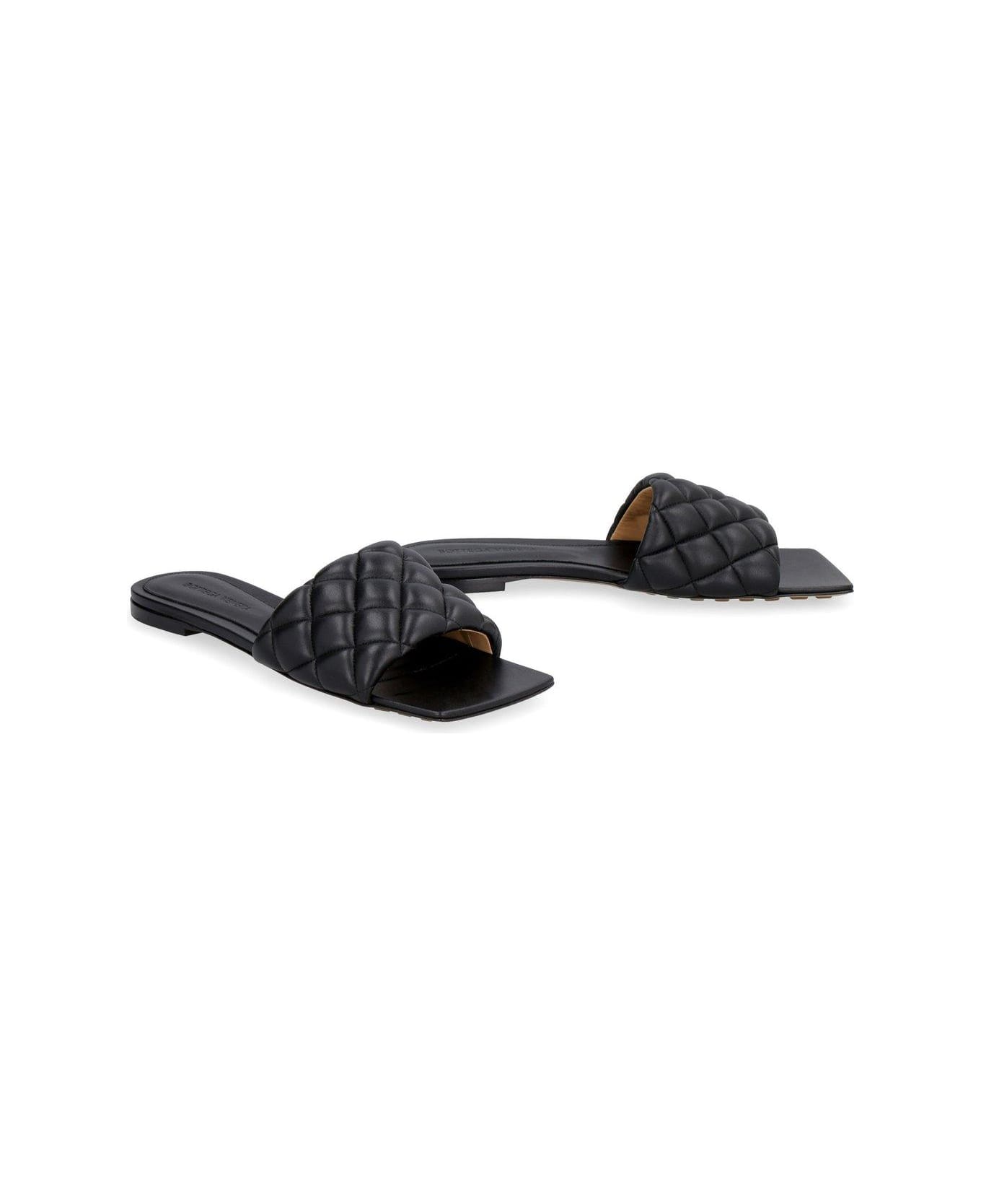 Bottega Veneta Matelassé Flat Sandals - BLACK