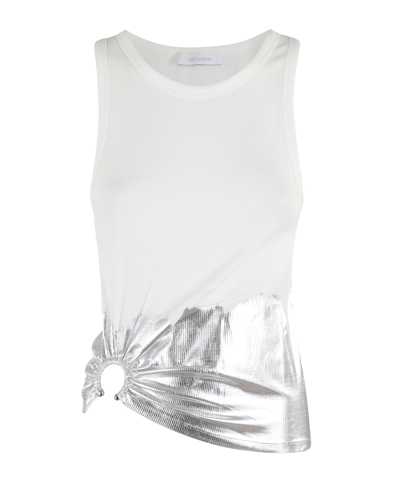 Paco Rabanne Ribbed Top With Piercing Applique - White Silver