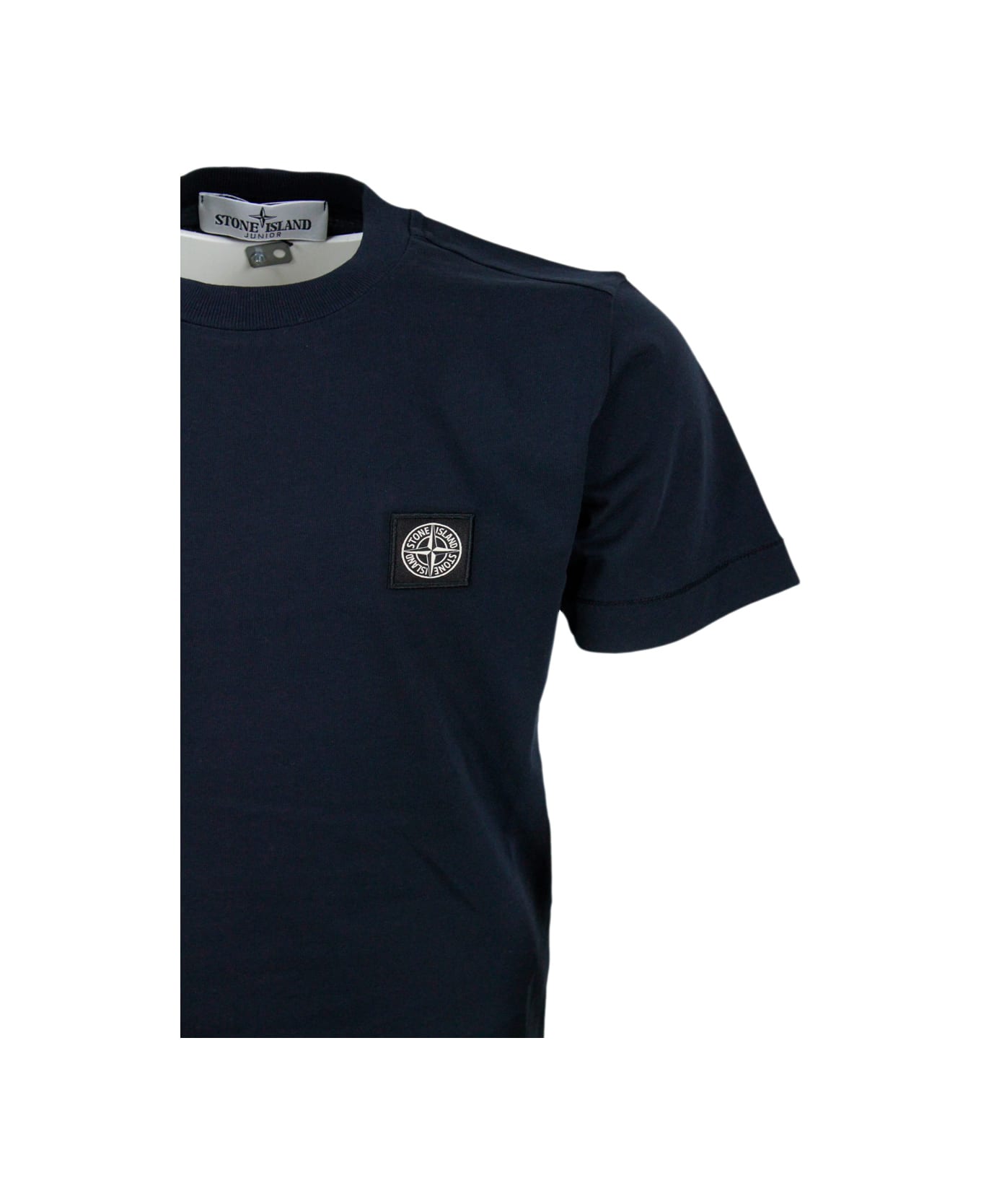 Stone Island Junior Short-sleeved Crew-neck T-shirt In Cotton With Logo On The Chest - Blu