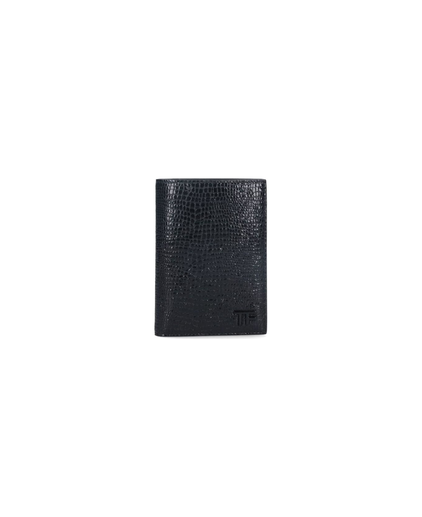 Tom Ford Croc Print Card Holder - Black  