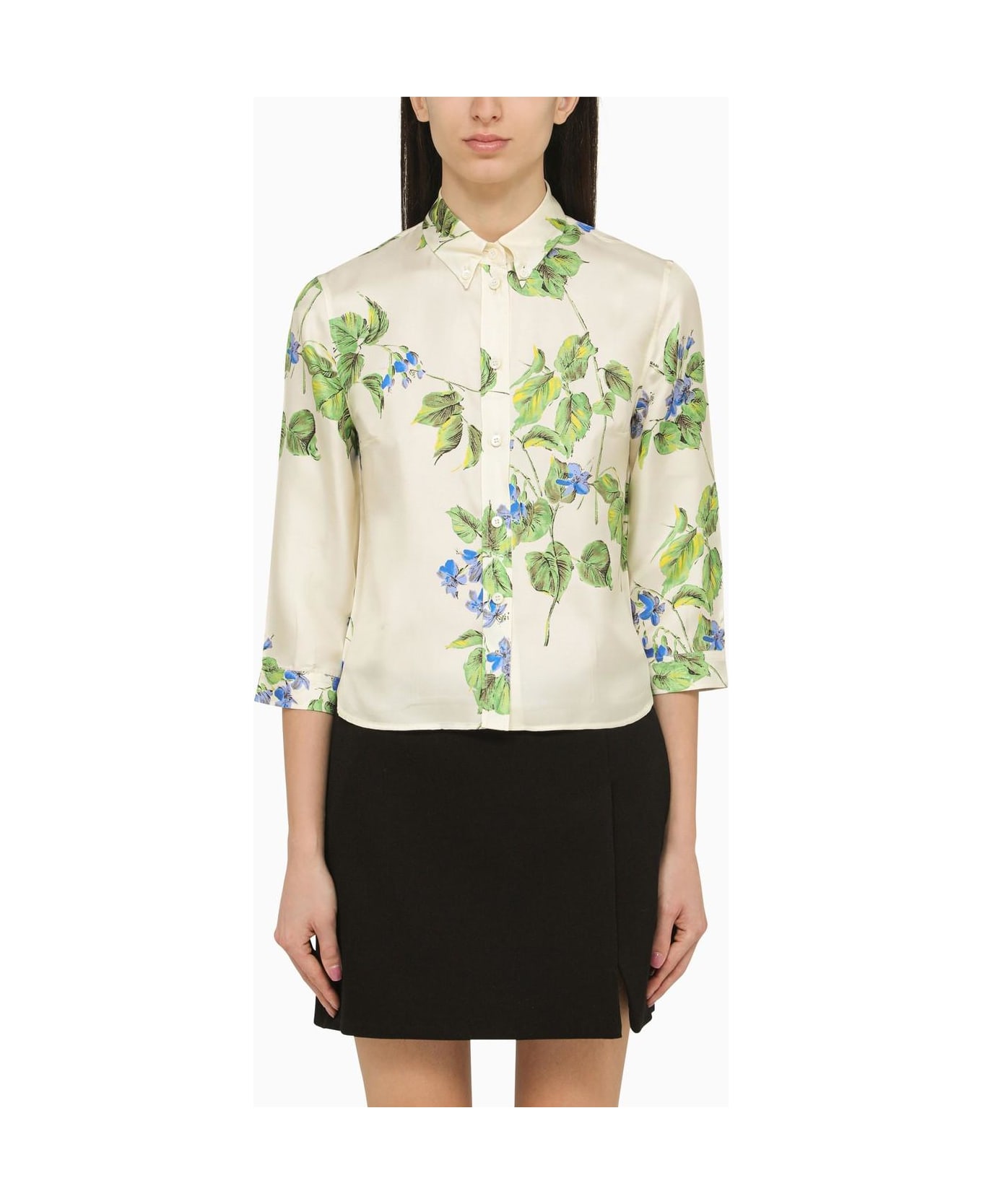 Prada Talc-coloured Silk Shirt With Floral Pattern - Talco シャツ
