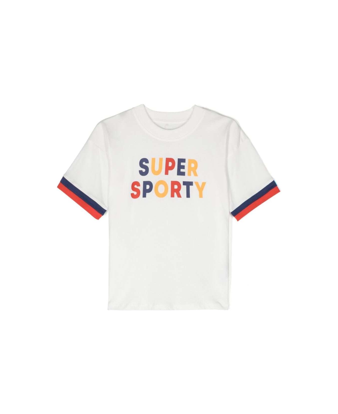 Mini Rodini White T-shirt With Super Sporty Print In Cotton Boy - White