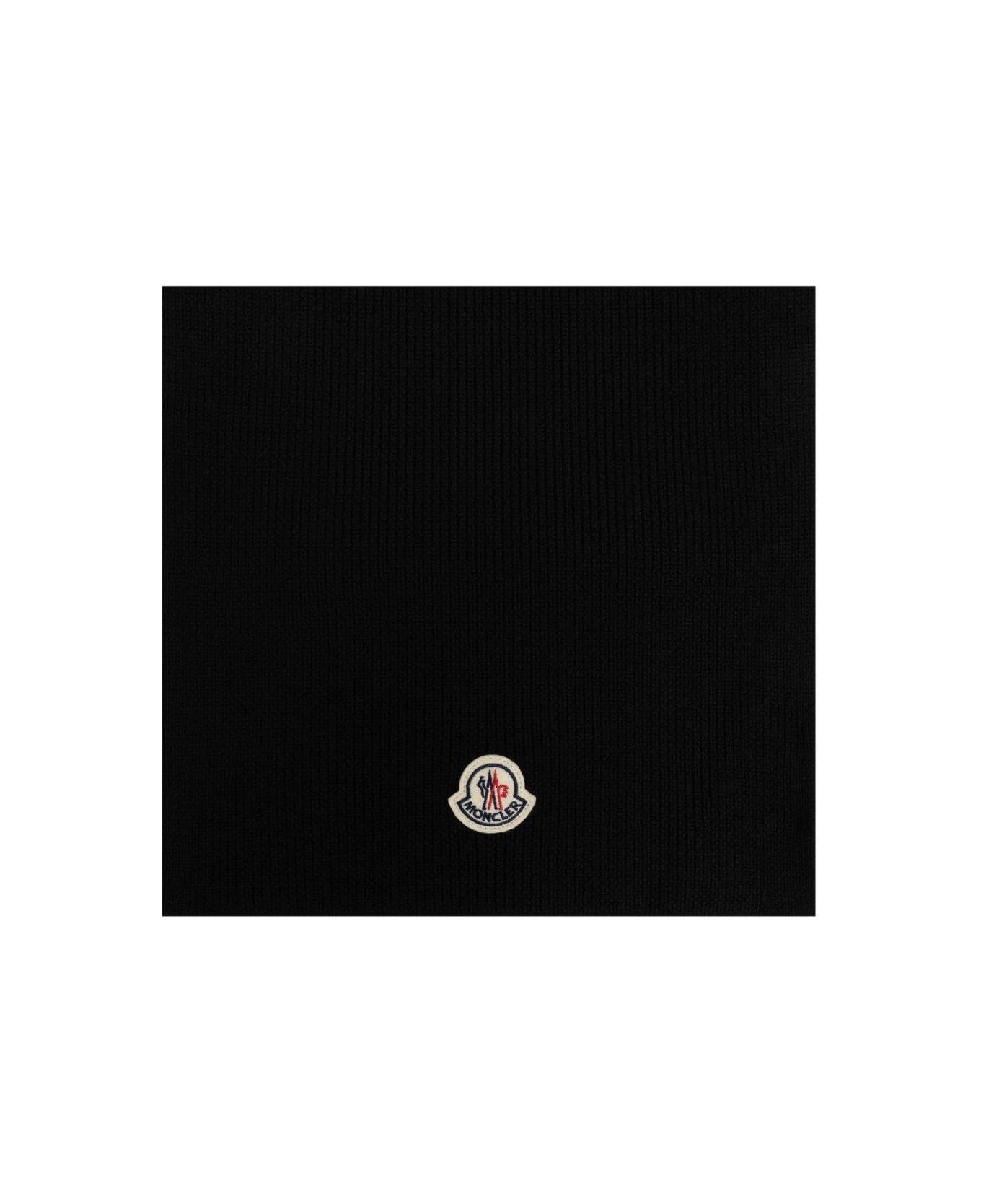 Moncler Logo Patch Knit Scarf - Black