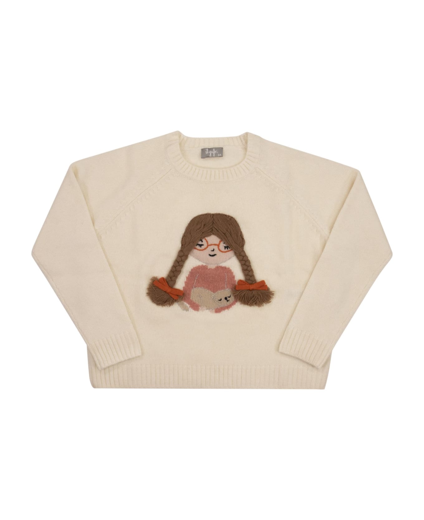 Il Gufo Wool Sweater With Girl's Embroidery - Milk