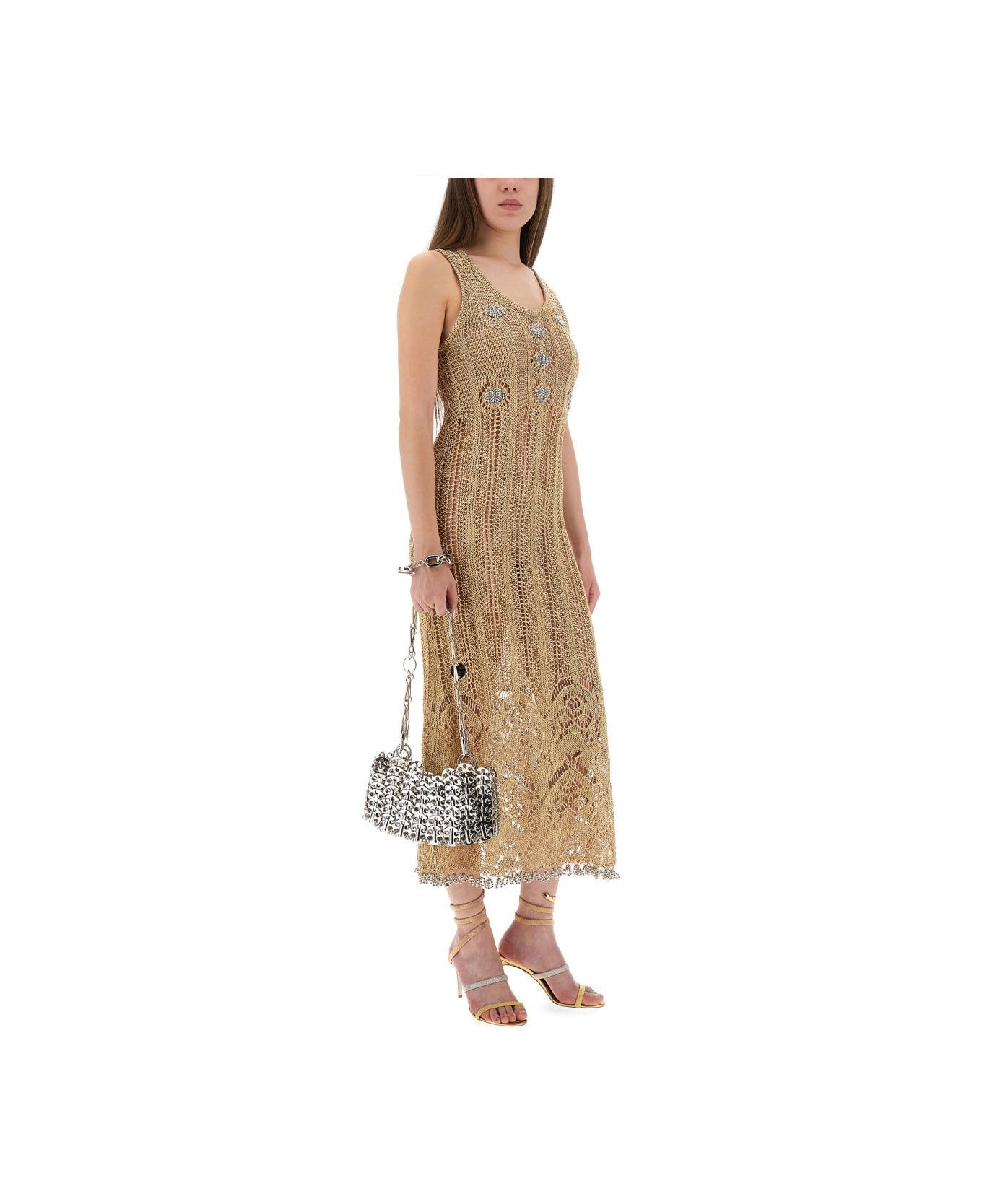 Paco Rabanne Long Crochet Dress - GOLD