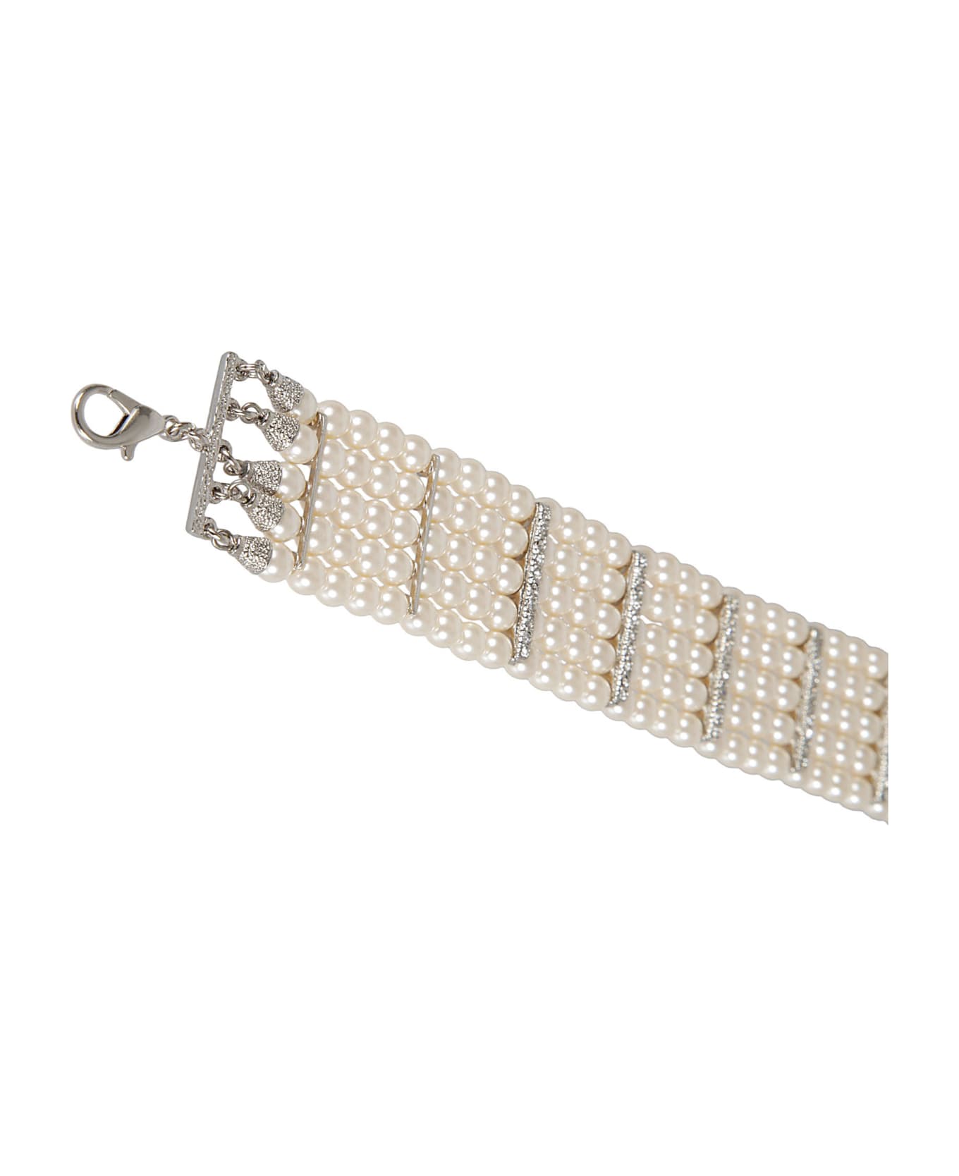Alessandra Rich Pearl Embellished Necklace - Pearl Silver