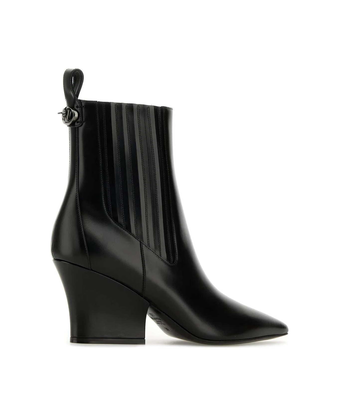 Valentino Garavani Black Leather Vlogo Lockette Ankle Boots - Black