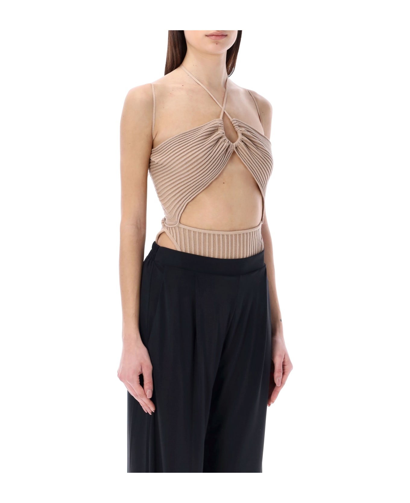 ANDREĀDAMO Ribbed Knit Sleeveless Bodysuit With Cut - NUDE ボトムス