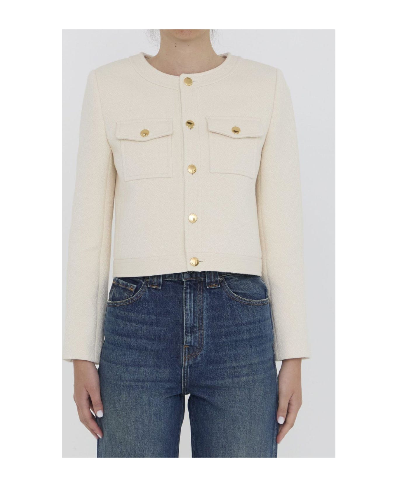 Celine Buttoned Long-sleeved Jacket - CREME