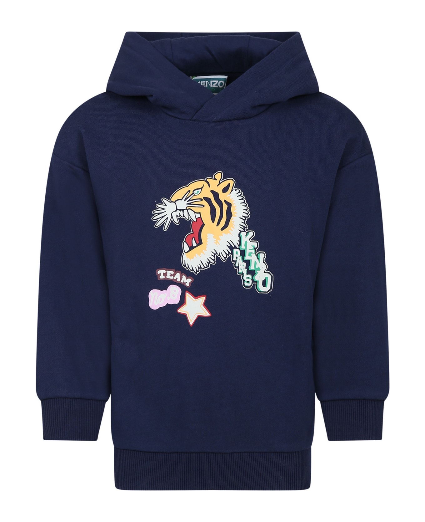 Kenzo Kids Blue Sweatshirt For Girl With Tiger And Logo - A Marine