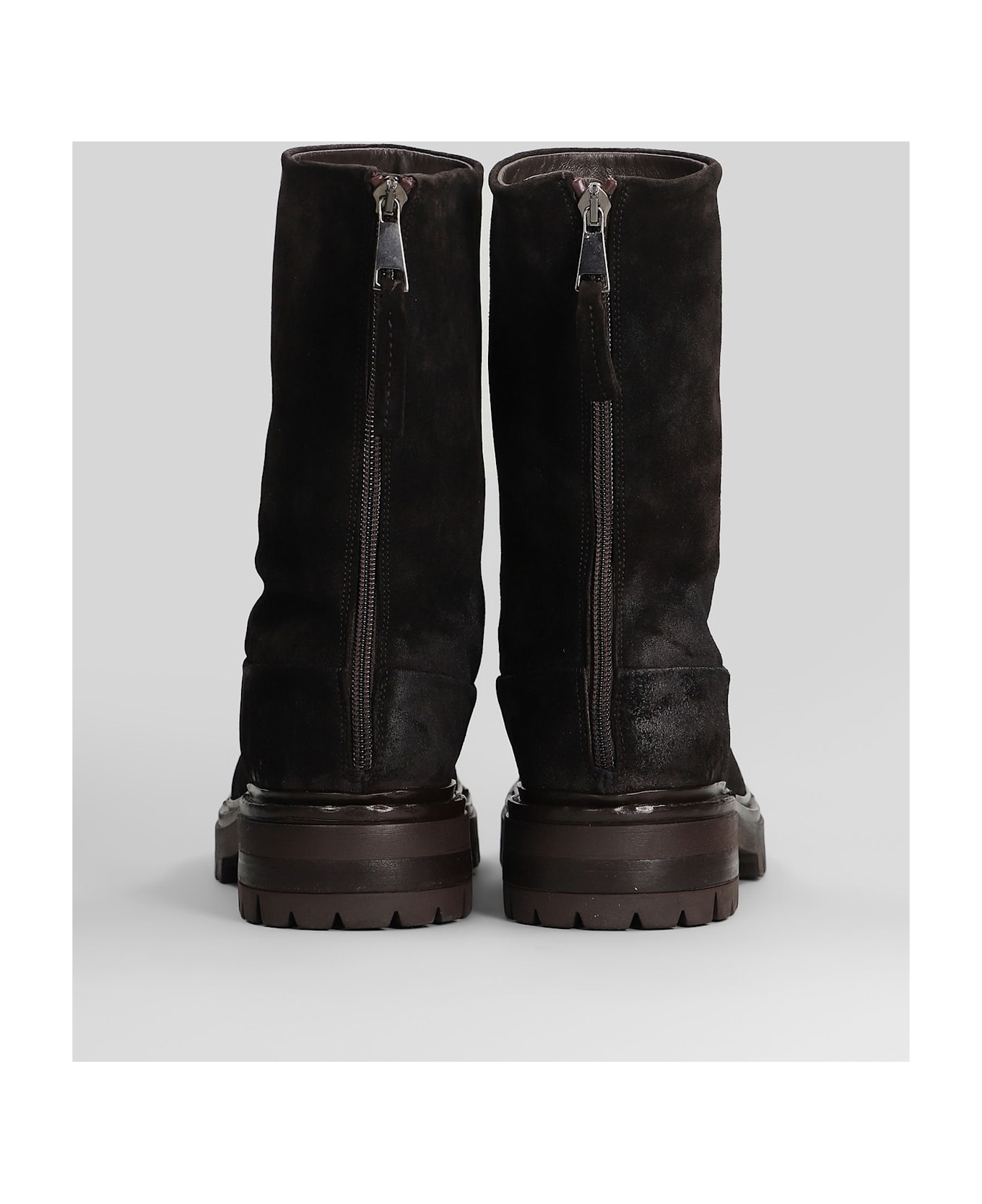 Elena Iachi Combat Boots In Brown Suede - brown