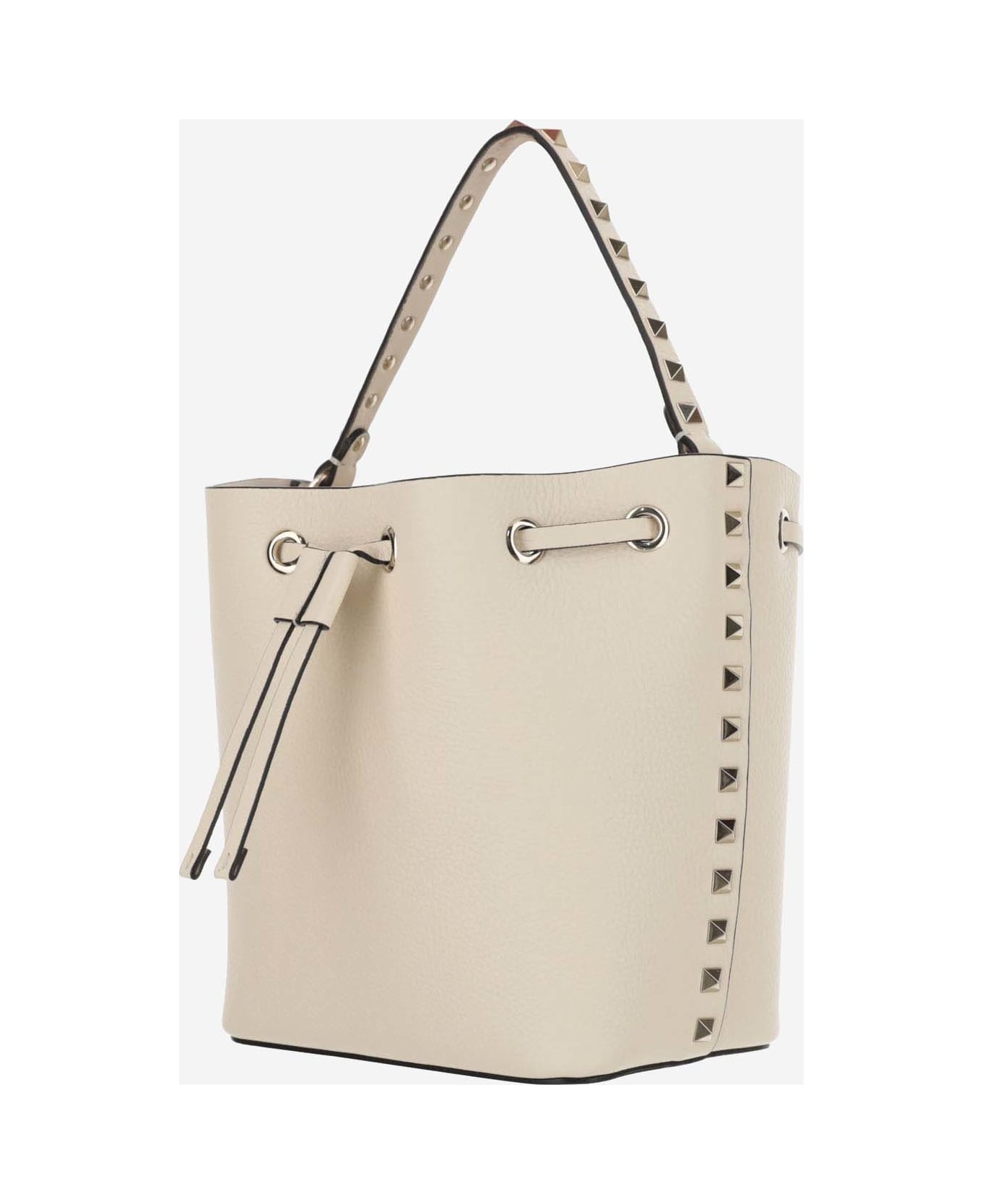 Valentino Garavani Garnet Calfskin Rockstud Bucket Bag - Ivory