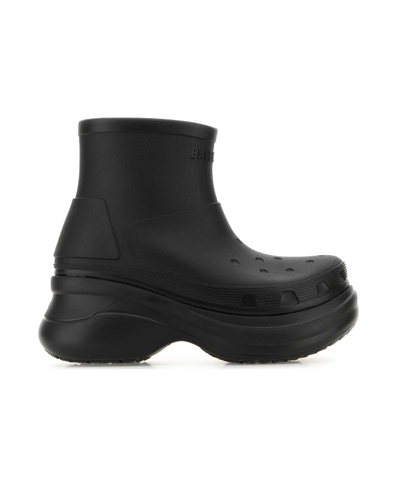 Balenciaga Black Rubber Crocs Ankle Boots - Black