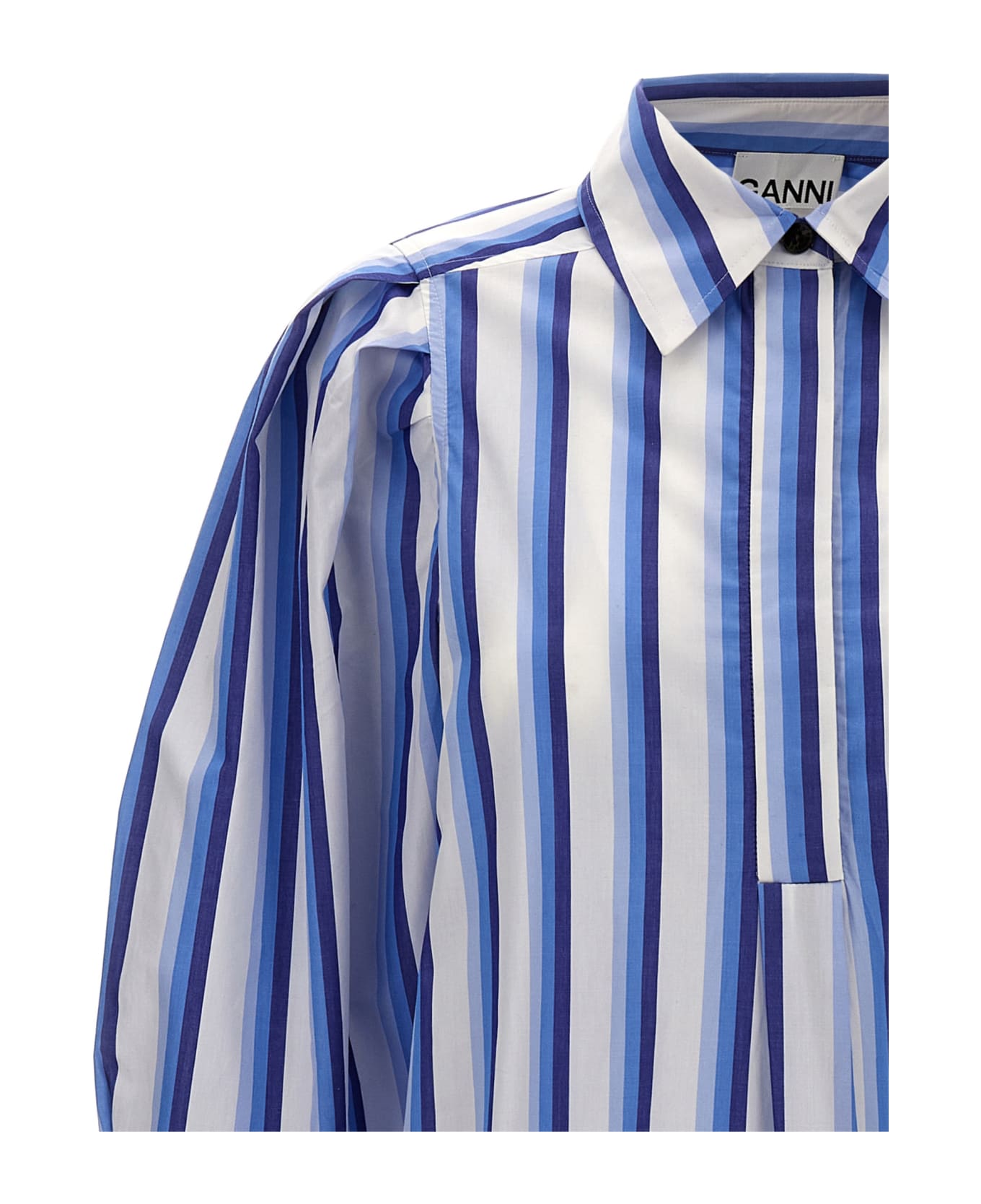 Ganni Striped Shirt Dress - Light Blue