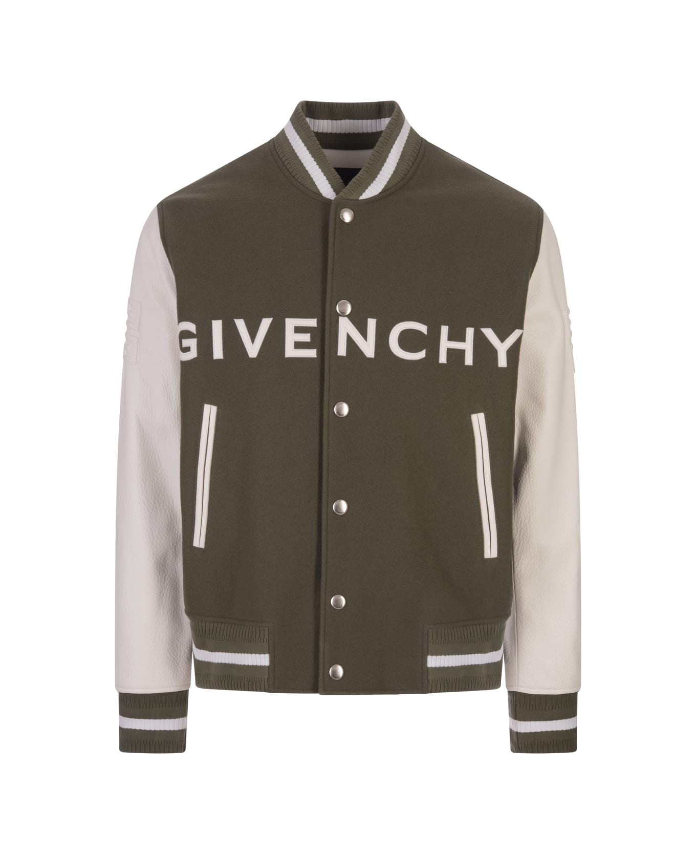 Givenchy Khaki And White Givenchy Bomber Jacket In Wool And Leather - Green