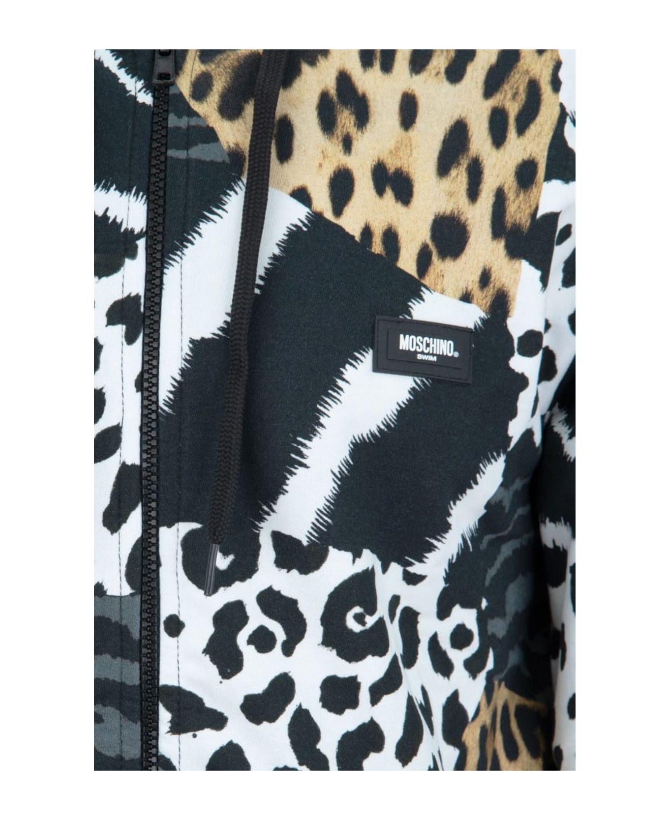 Moschino Swim Leopard Logo Hooded Sweatshirt - Black