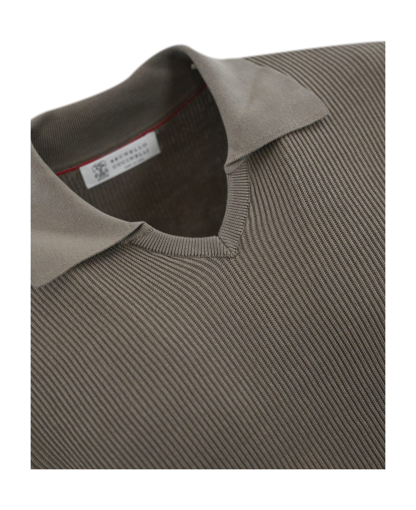 Brunello Cucinelli Ribbed Cotton Polo Shirt - Corteccia