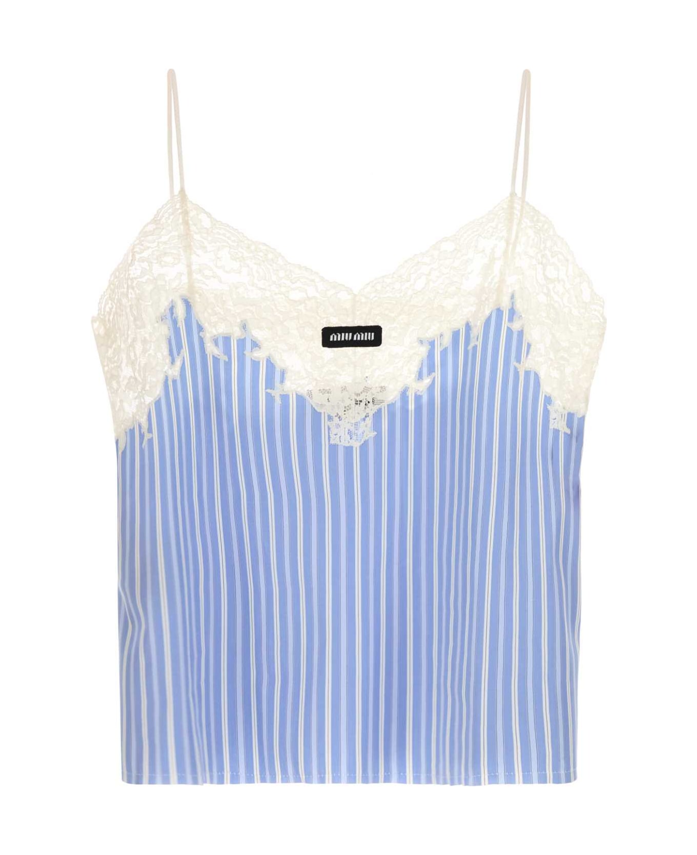 Miu Miu Embroidered Poplin Top - CELESTE