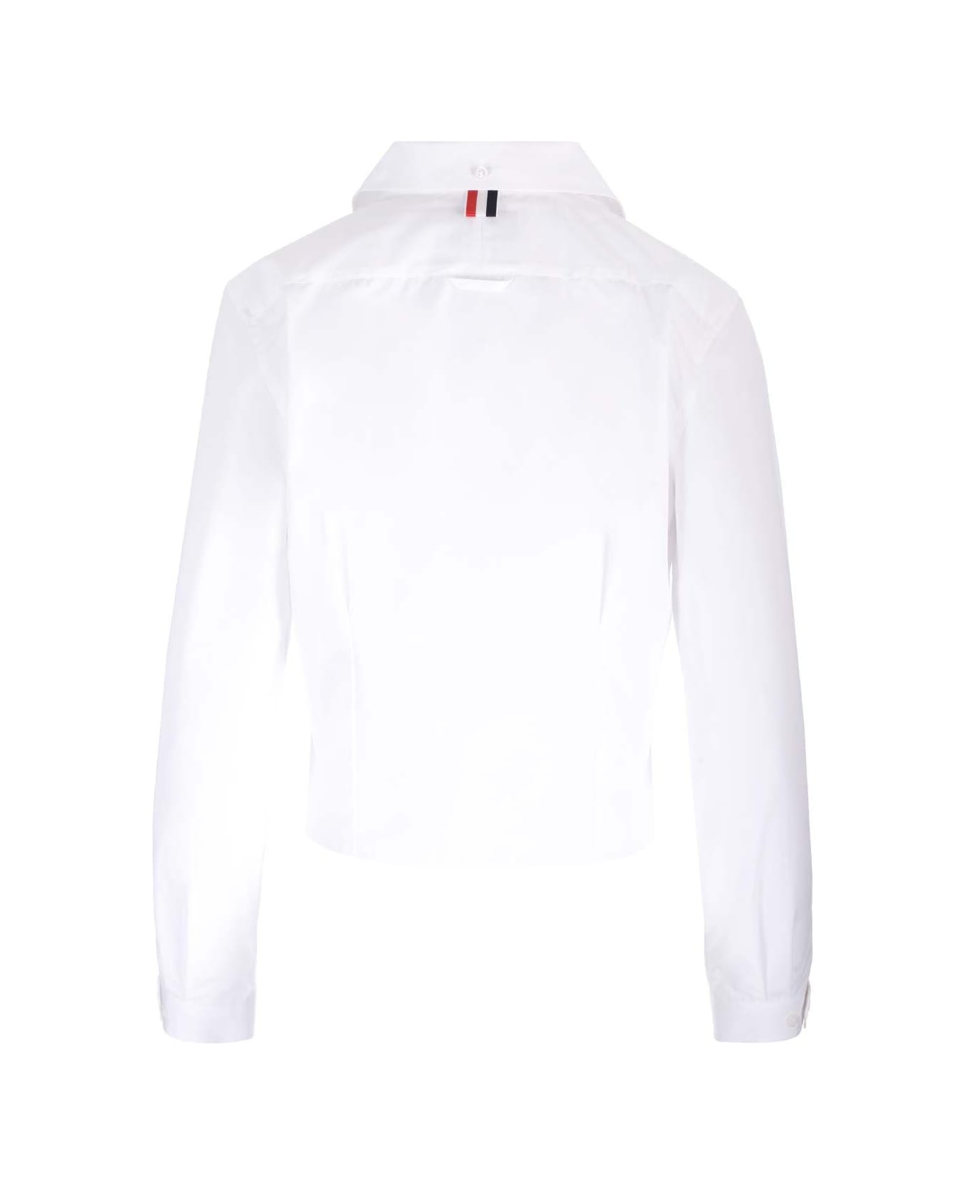 Tシャツ・カットソー THOM BROWNE FW25 Cropped shirt (FLL205A03113 100) Poplin Cropped Short Sleeve Shirt | Thom Browne