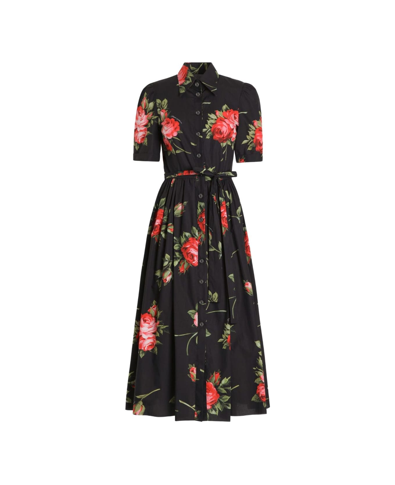 Dolce & Gabbana Roses Bouquet Print Midi Dress - Black