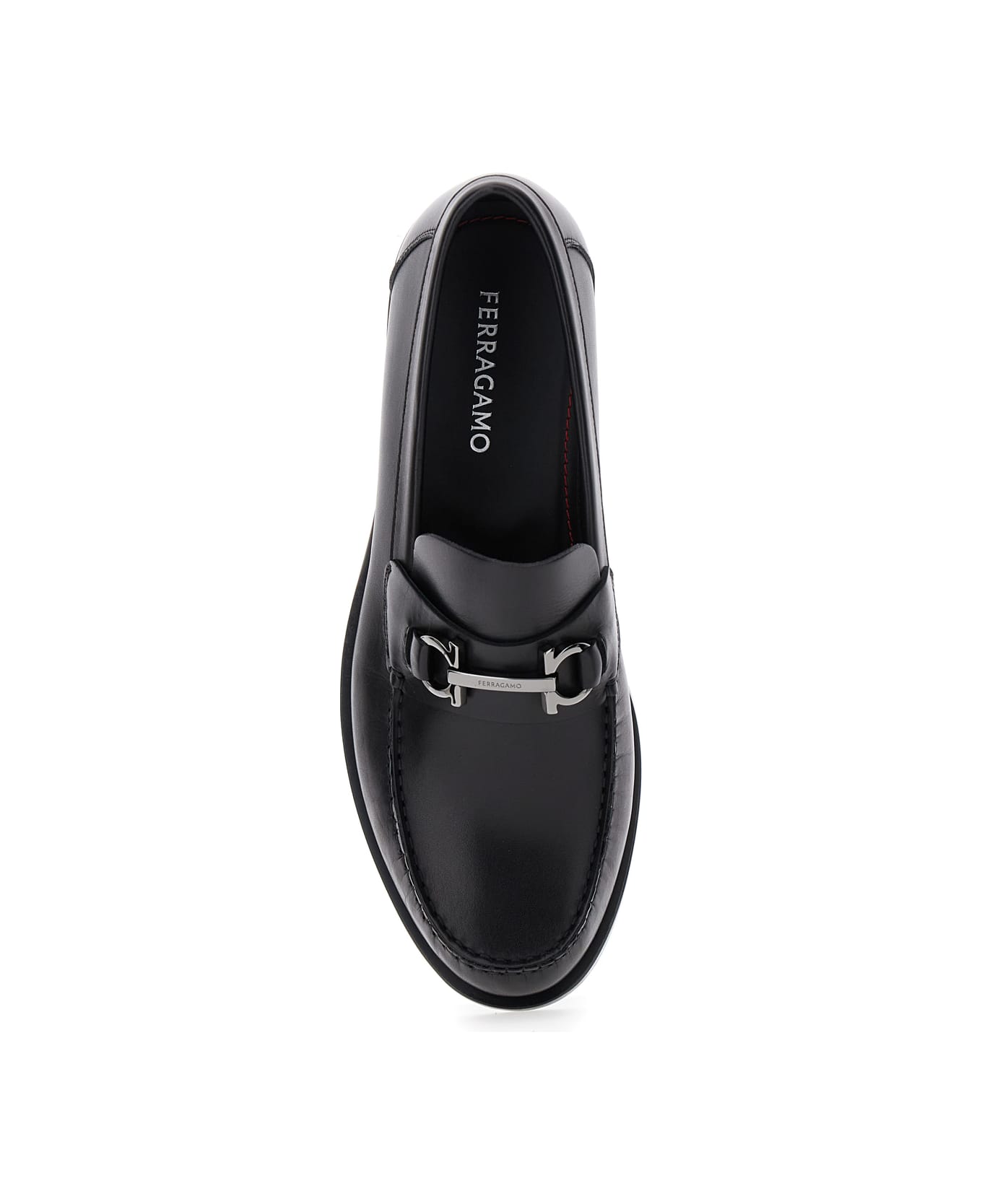 Ferragamo Black Loafers With Gancini On The Front In Leather Man - Black