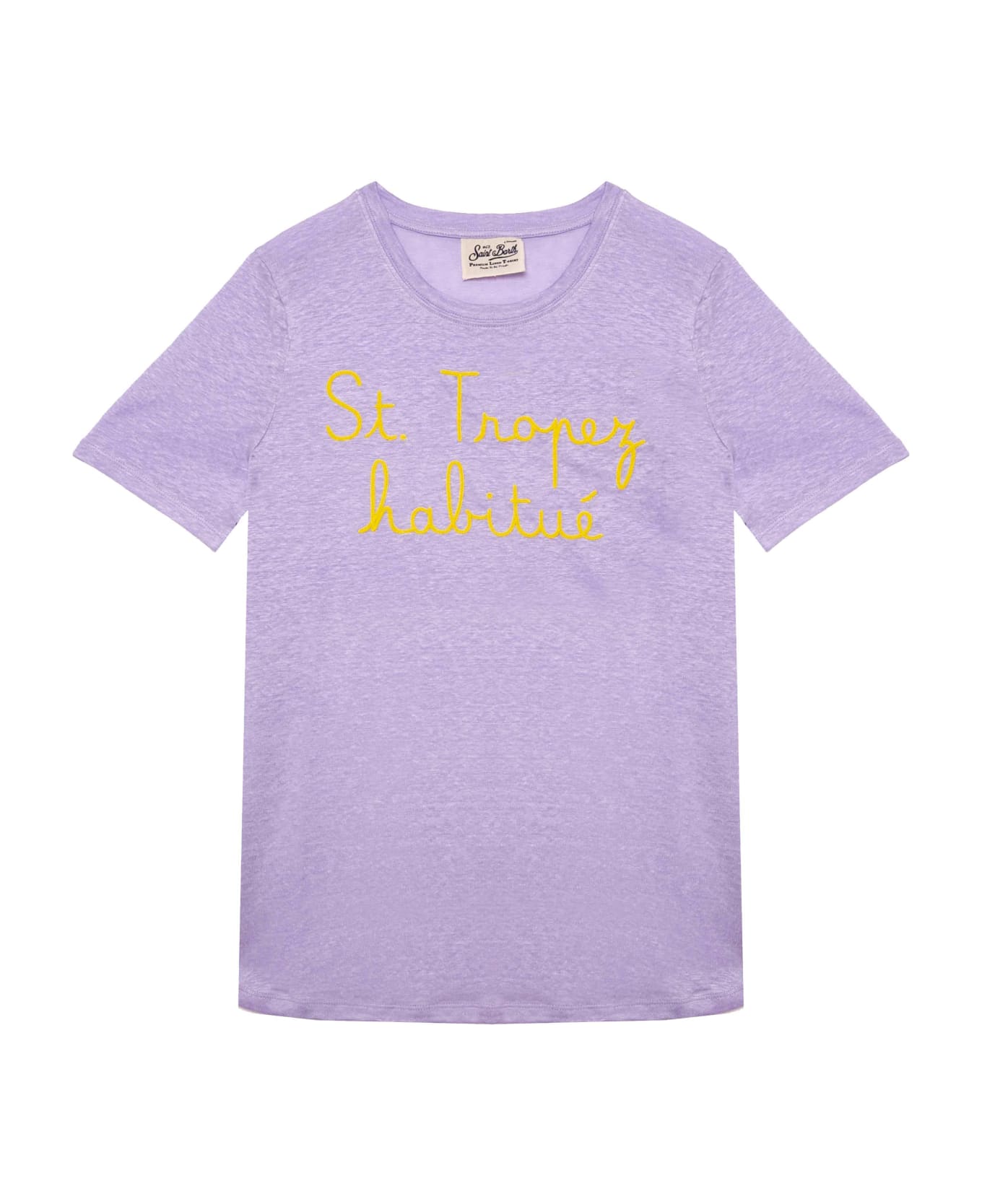 MC2 Saint Barth Linen T-shirt With St. Tropez Habituè Embroidery - PURPLE