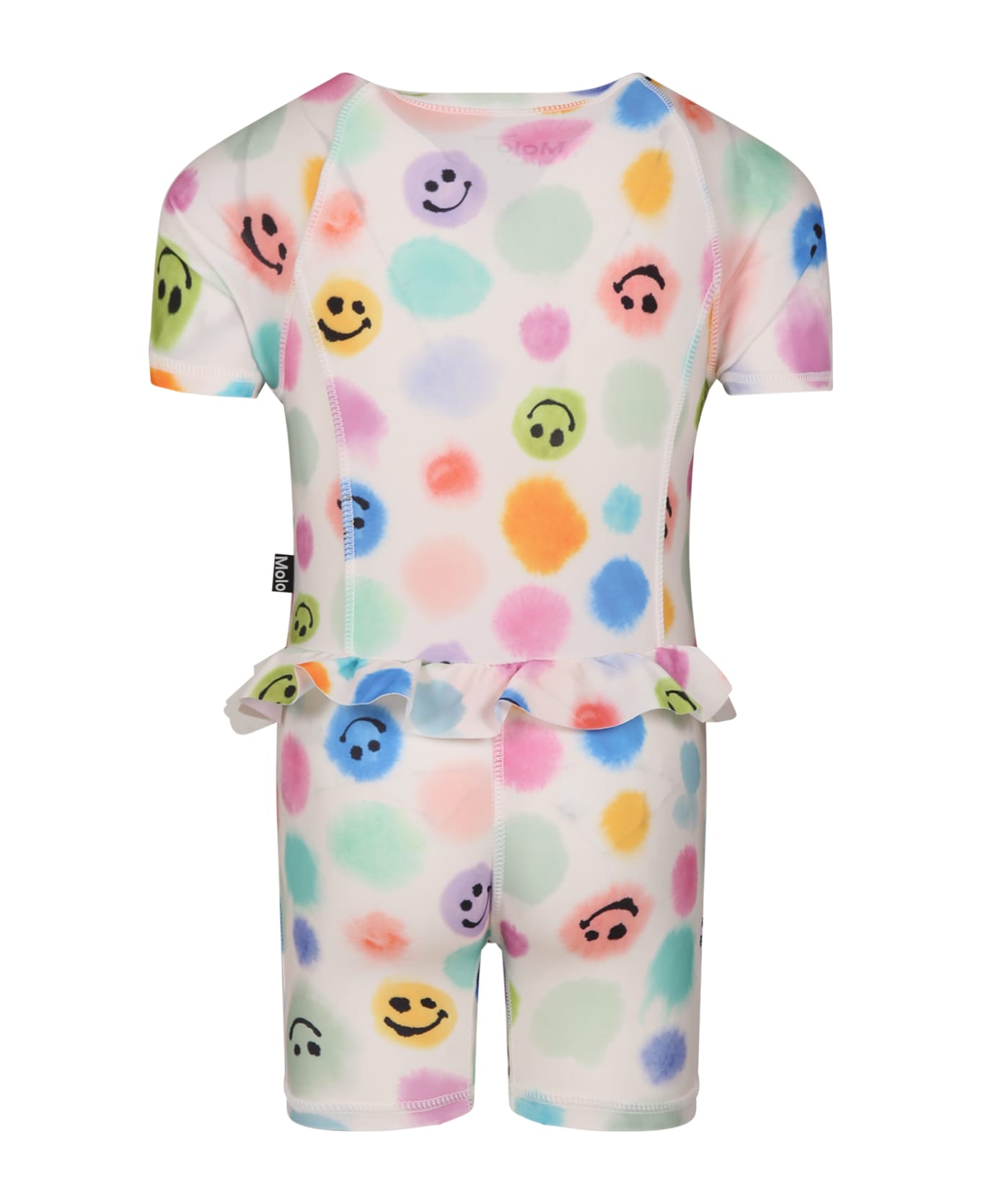 Molo White Swimsuit For Kids With Polka Dots And Smile - Multicolor Tシャツ＆ポロシャツ