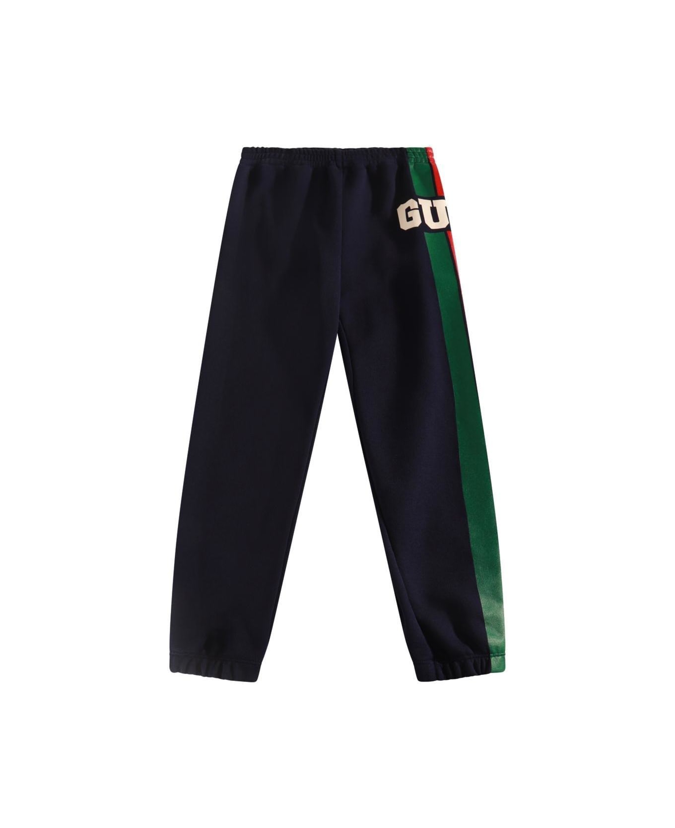 Gucci Logo Printed Straight Leg Track Pants - Blue