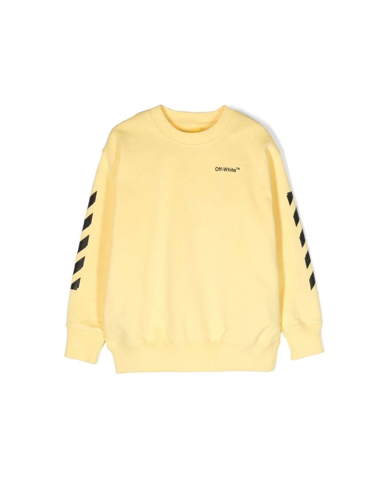 Off-White Sweatshirt With Logo Pirnt And Diag-stripe Motif In Yellow Cotton Boy - Yellow