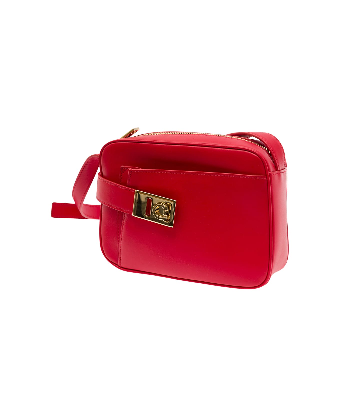 Ferragamo 'camera Case S' Red Crossbody Bag With Gancini Buckle In Leather Woman - Red