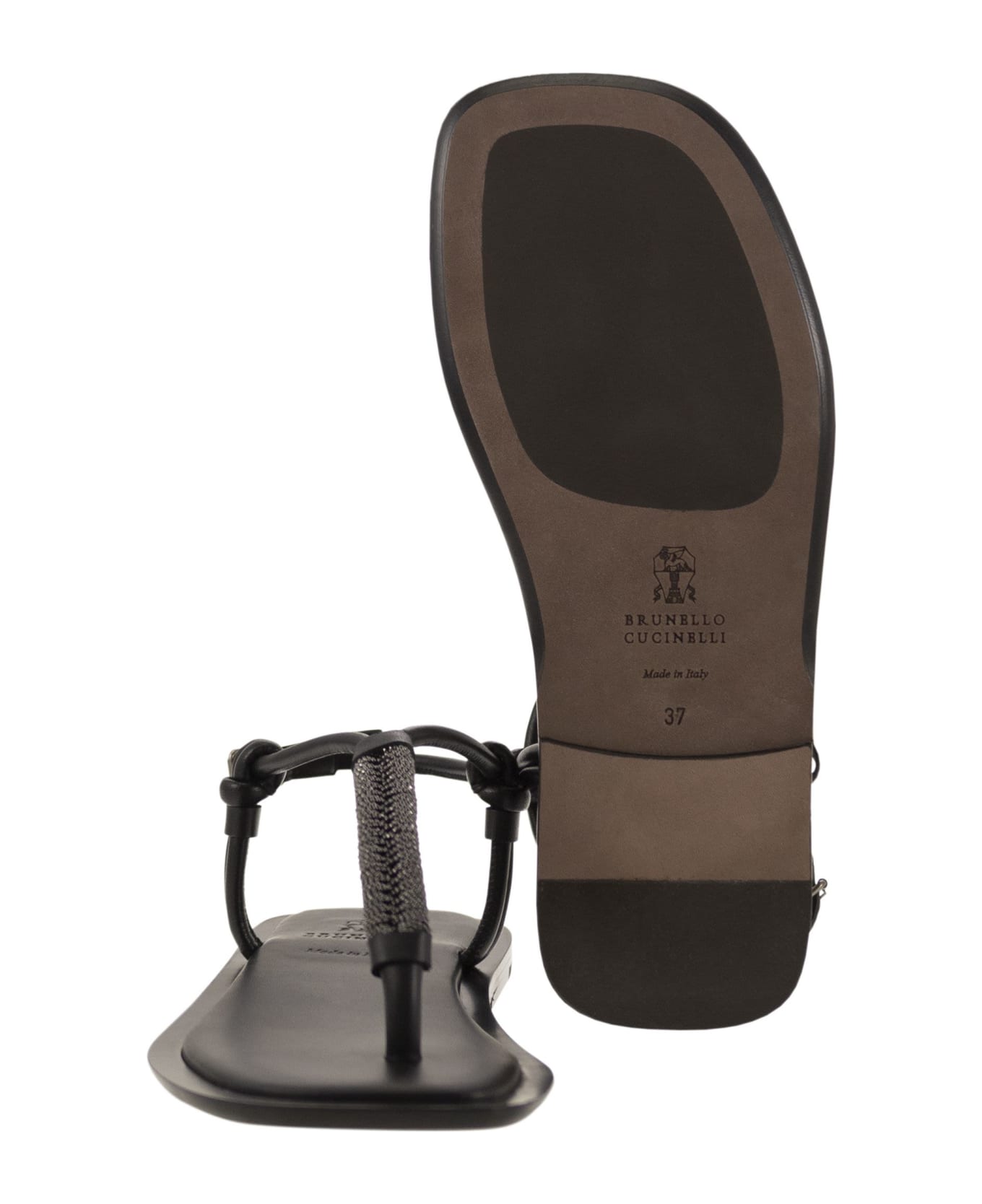 Brunello Cucinelli Leather Sandals With Precious Braided Straps - Black サンダル