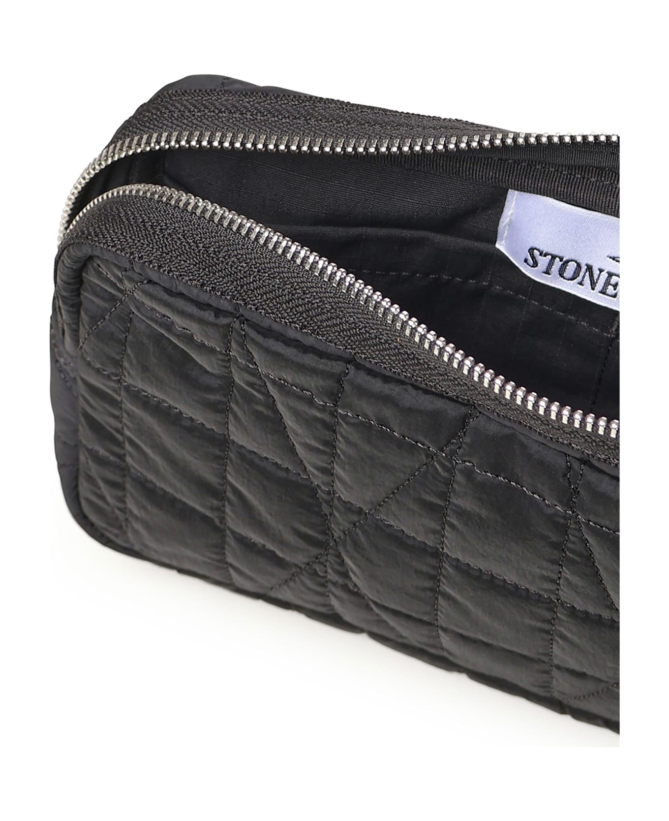 Stone Island Metallic Nylon Clutch With Logo - Black
